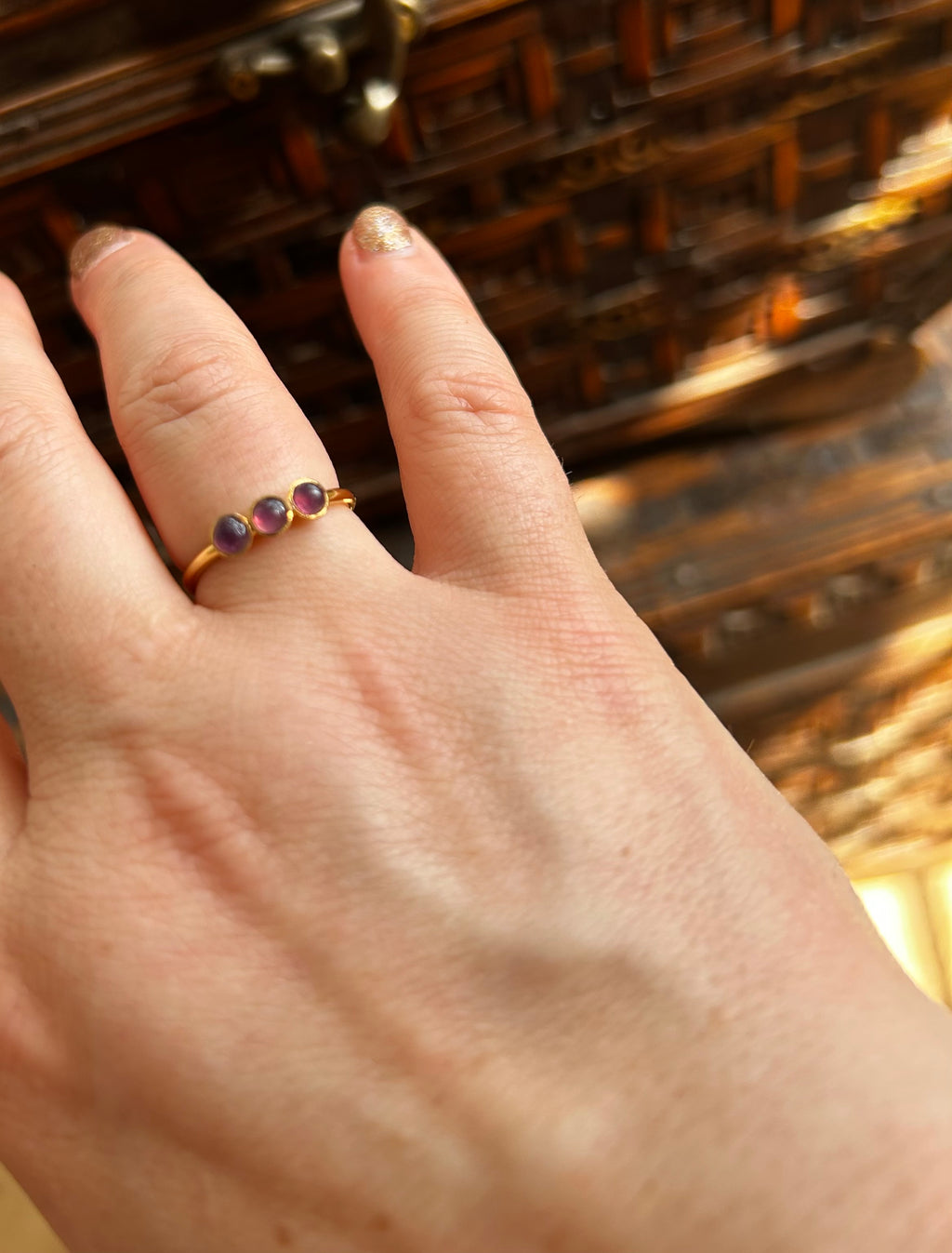 Mini Trio Gemstone Ring on Gold Plate - choose your gemstone option