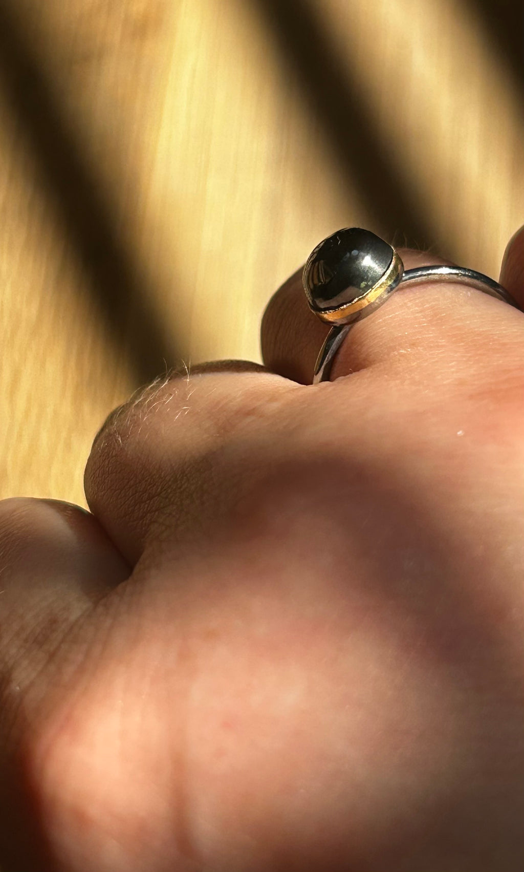 Hematite on Sterling Silver & Gold Plate Ring