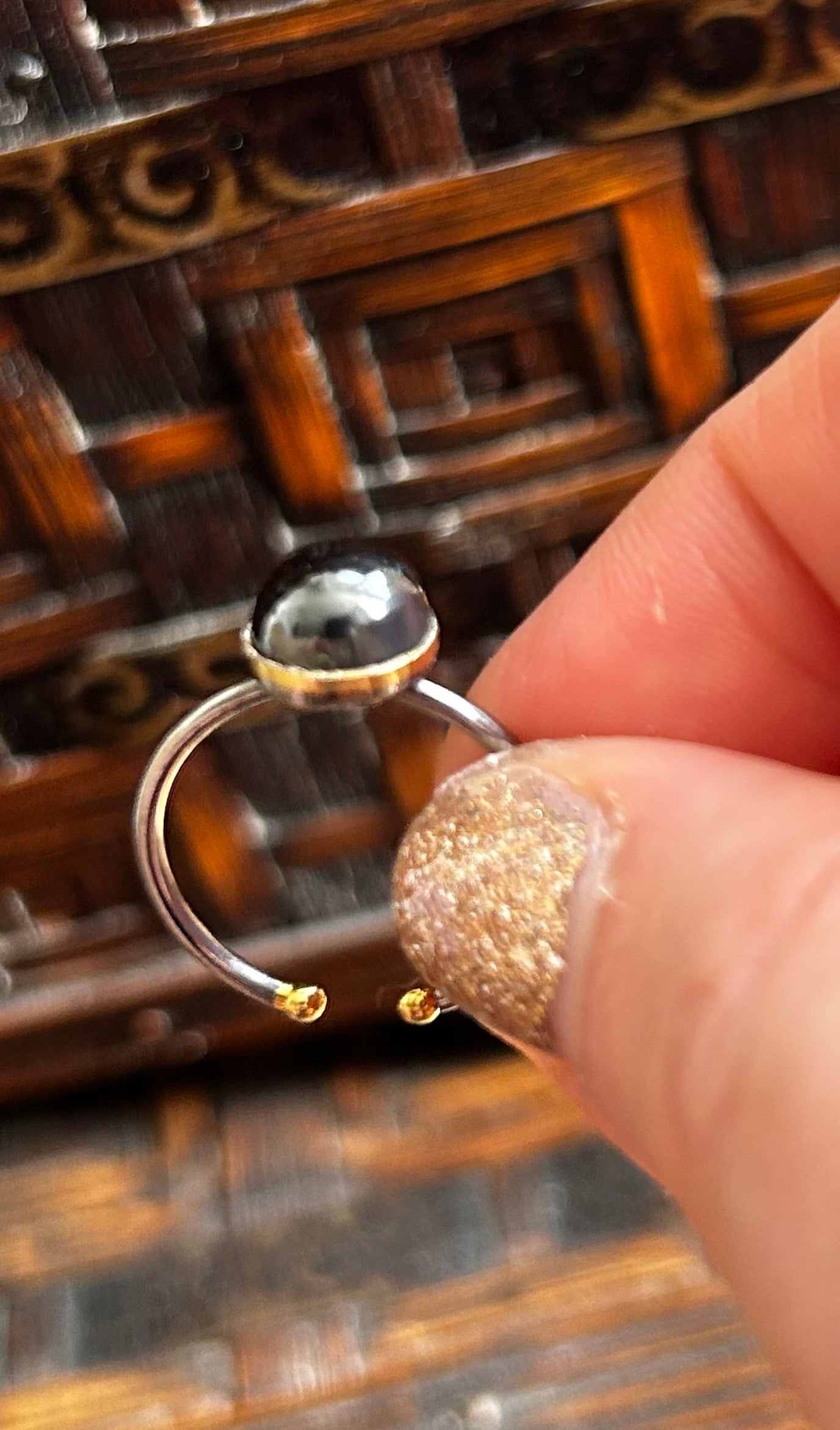 Hematite on Sterling Silver & Gold Plate Ring