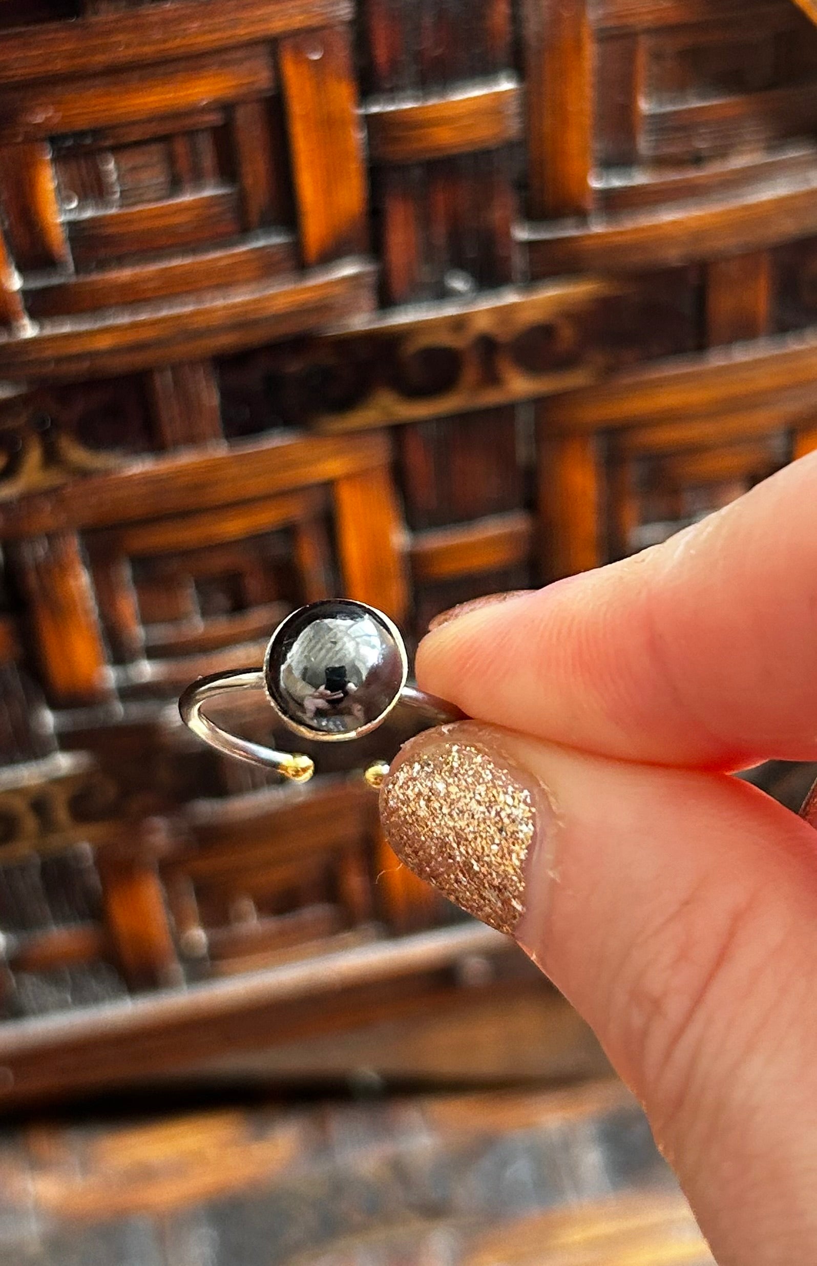 Hematite on Sterling Silver & Gold Plate Ring
