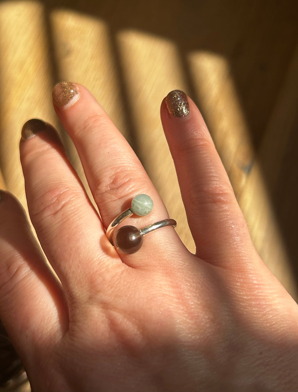 Double Smokey Quartz & Aquamarine Sterling Silver Ring