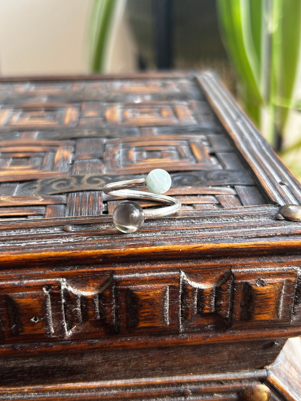 Double Smokey Quartz & Aquamarine Sterling Silver Ring