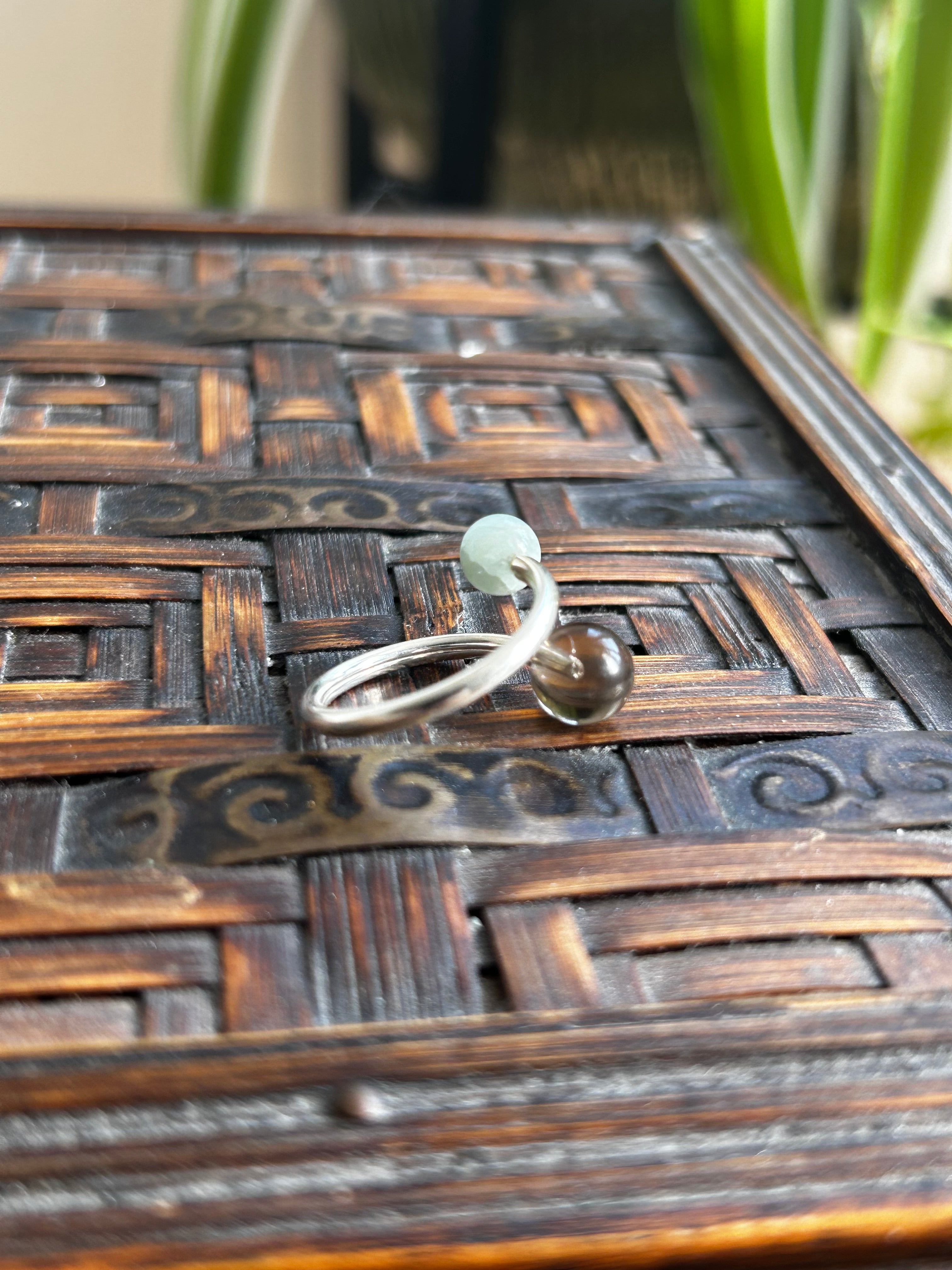 Double Smokey Quartz & Aquamarine Sterling Silver Ring
