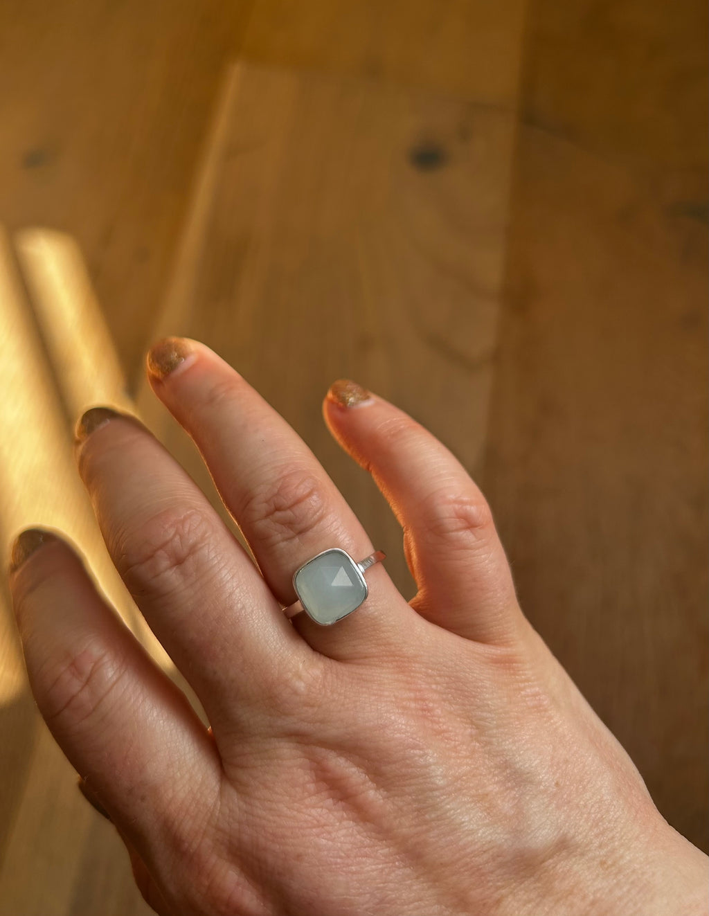 Aquamarine Square Sterling Silver Ring