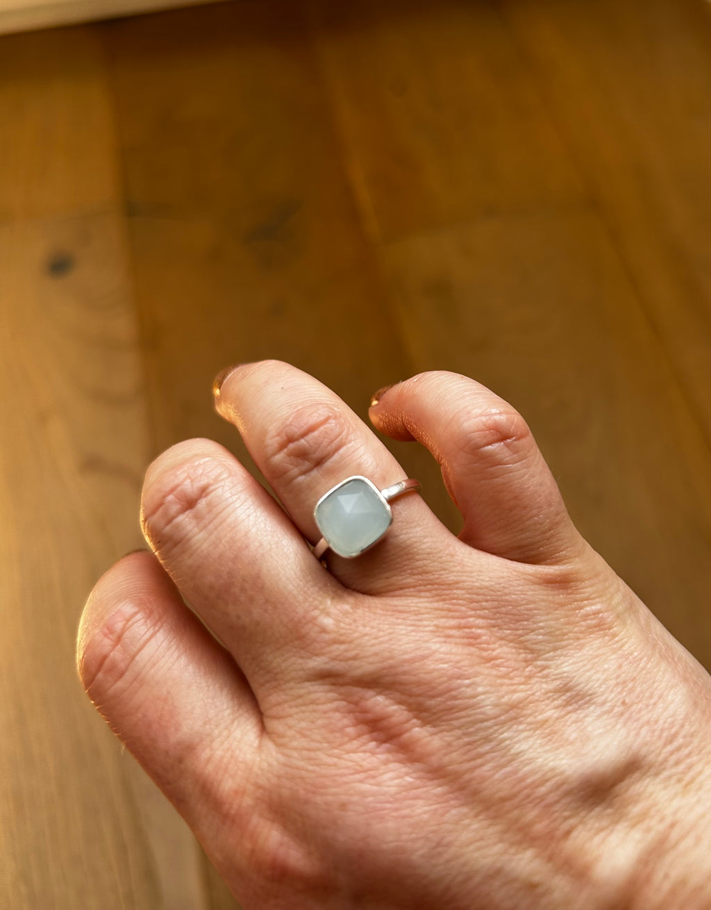 Aquamarine Square Sterling Silver Ring