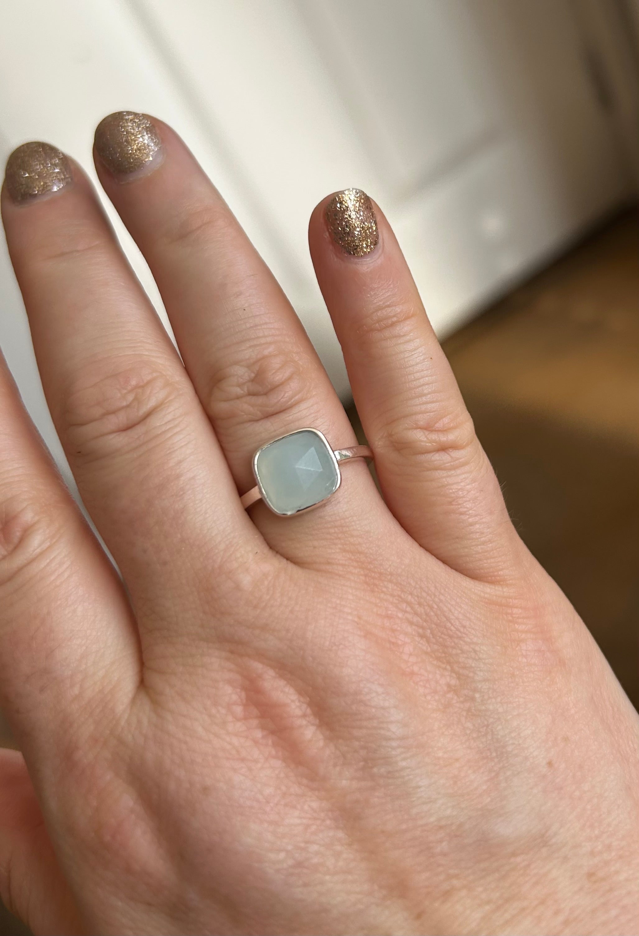 Aquamarine Square Sterling Silver Ring