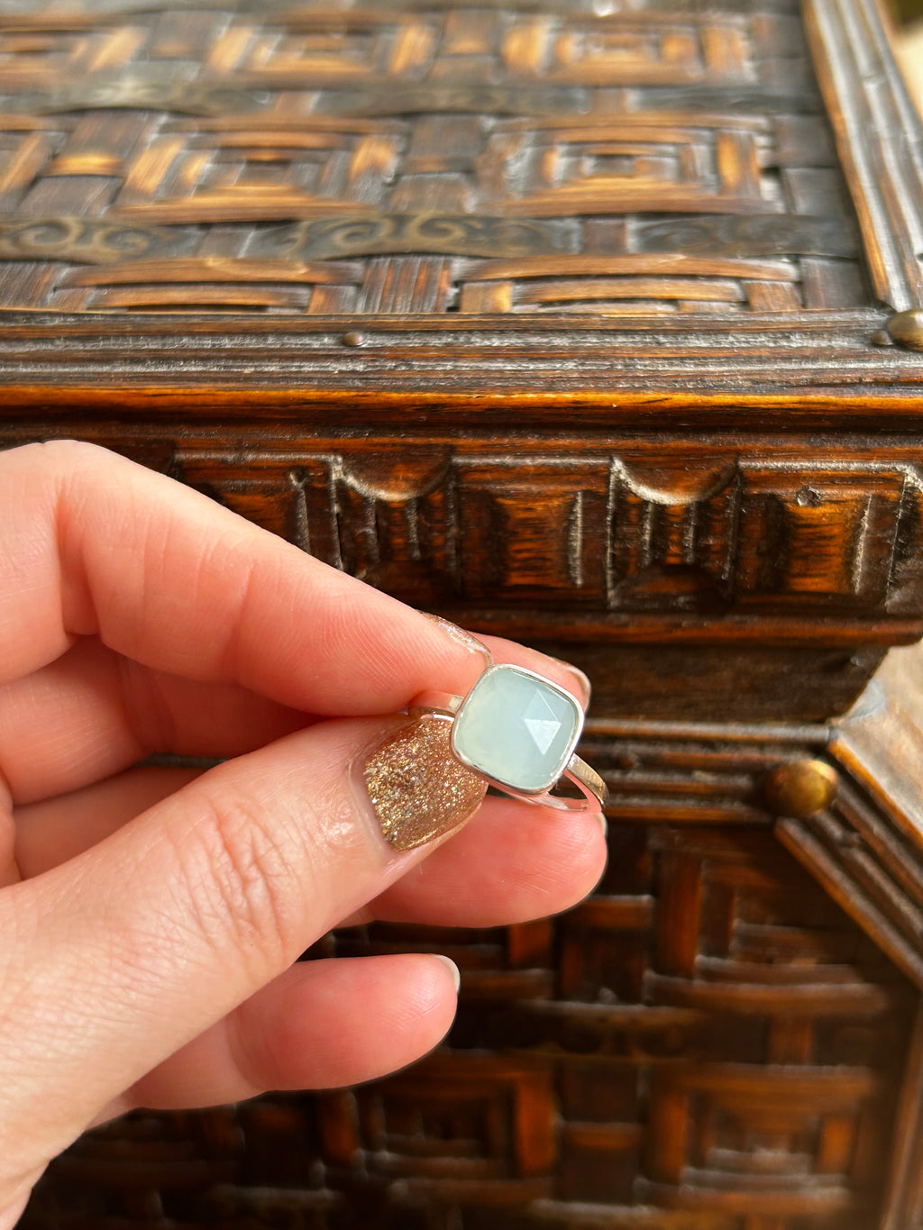 Aquamarine Square Sterling Silver Ring