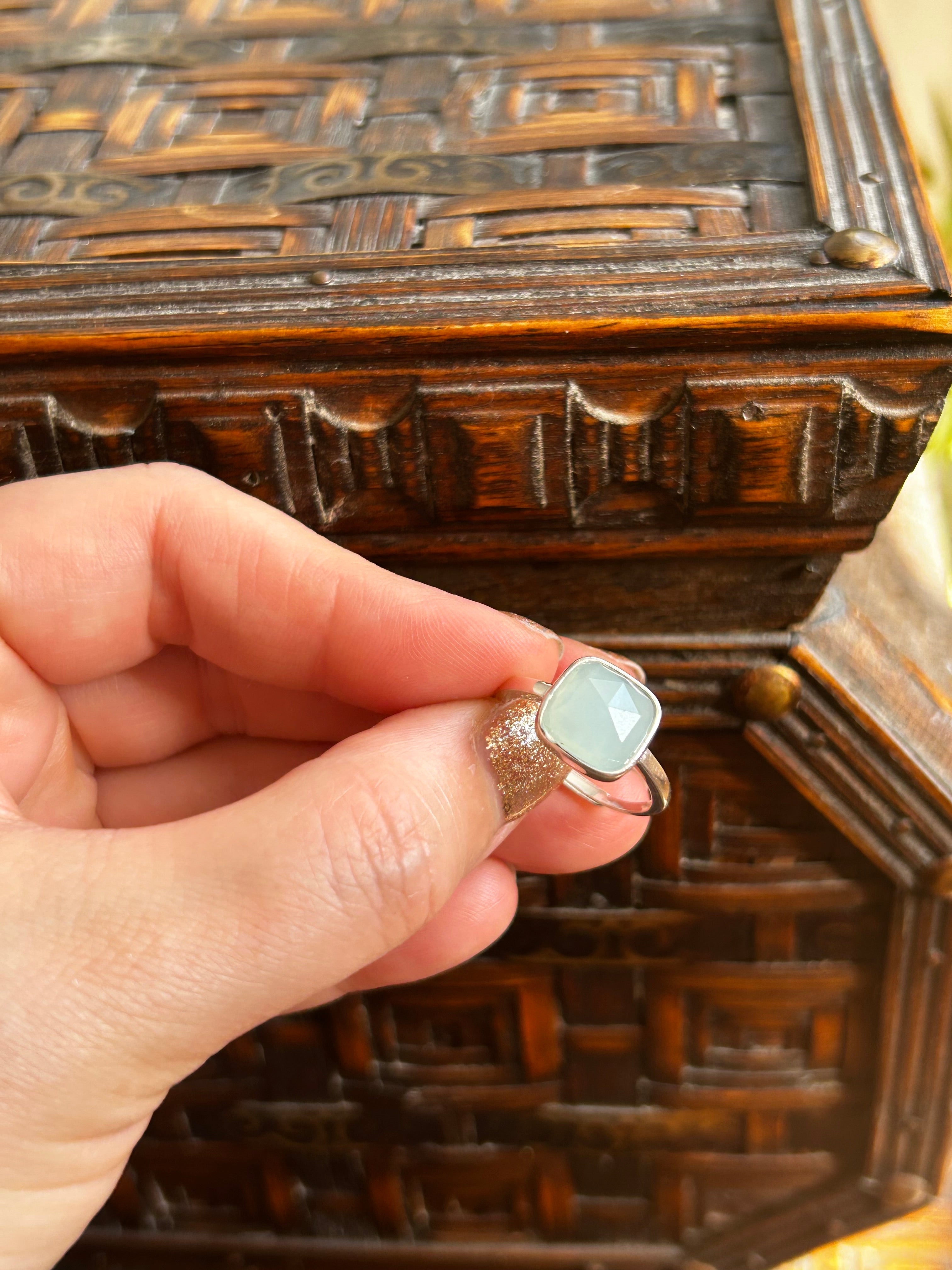 Aquamarine Square Sterling Silver Ring