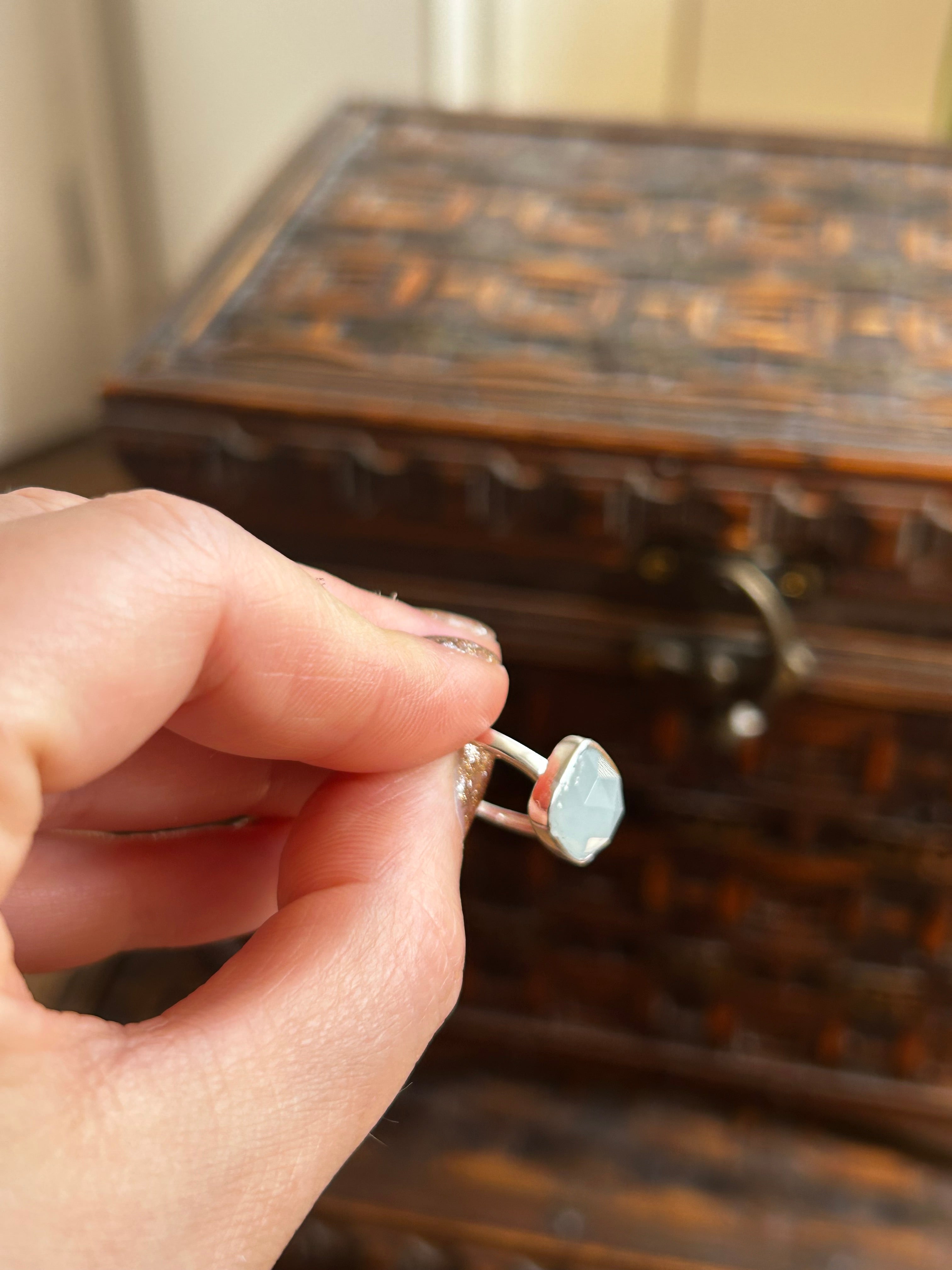 Aquamarine Square Sterling Silver Ring