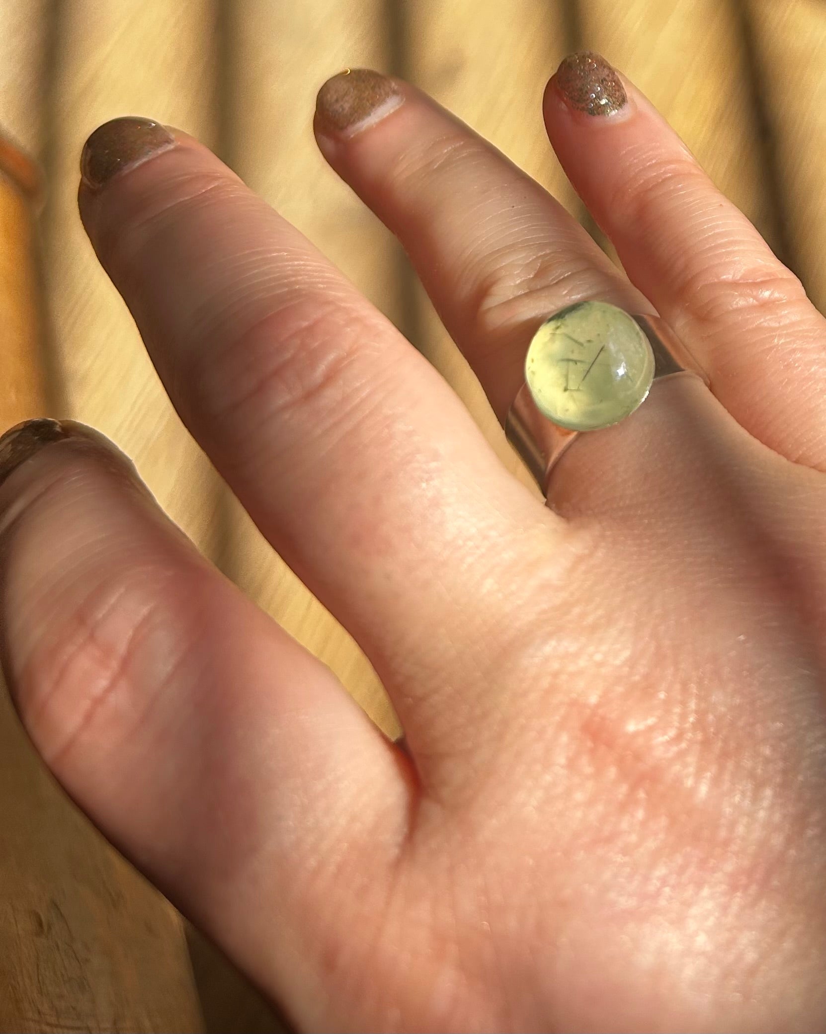 Prehnite on Sterling Silver Ring