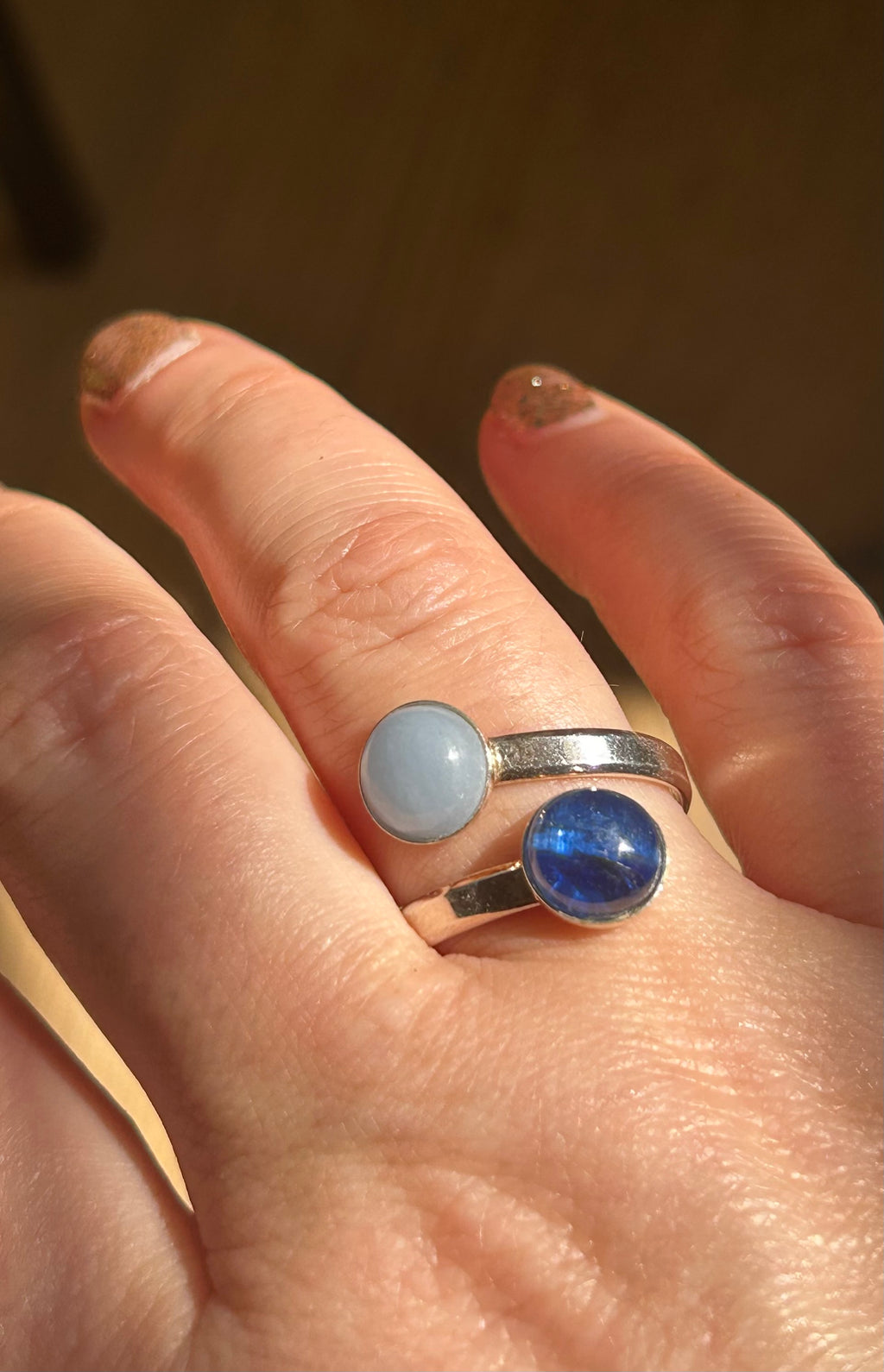 Kyanite & Angelite Sterling Silver Double Ring