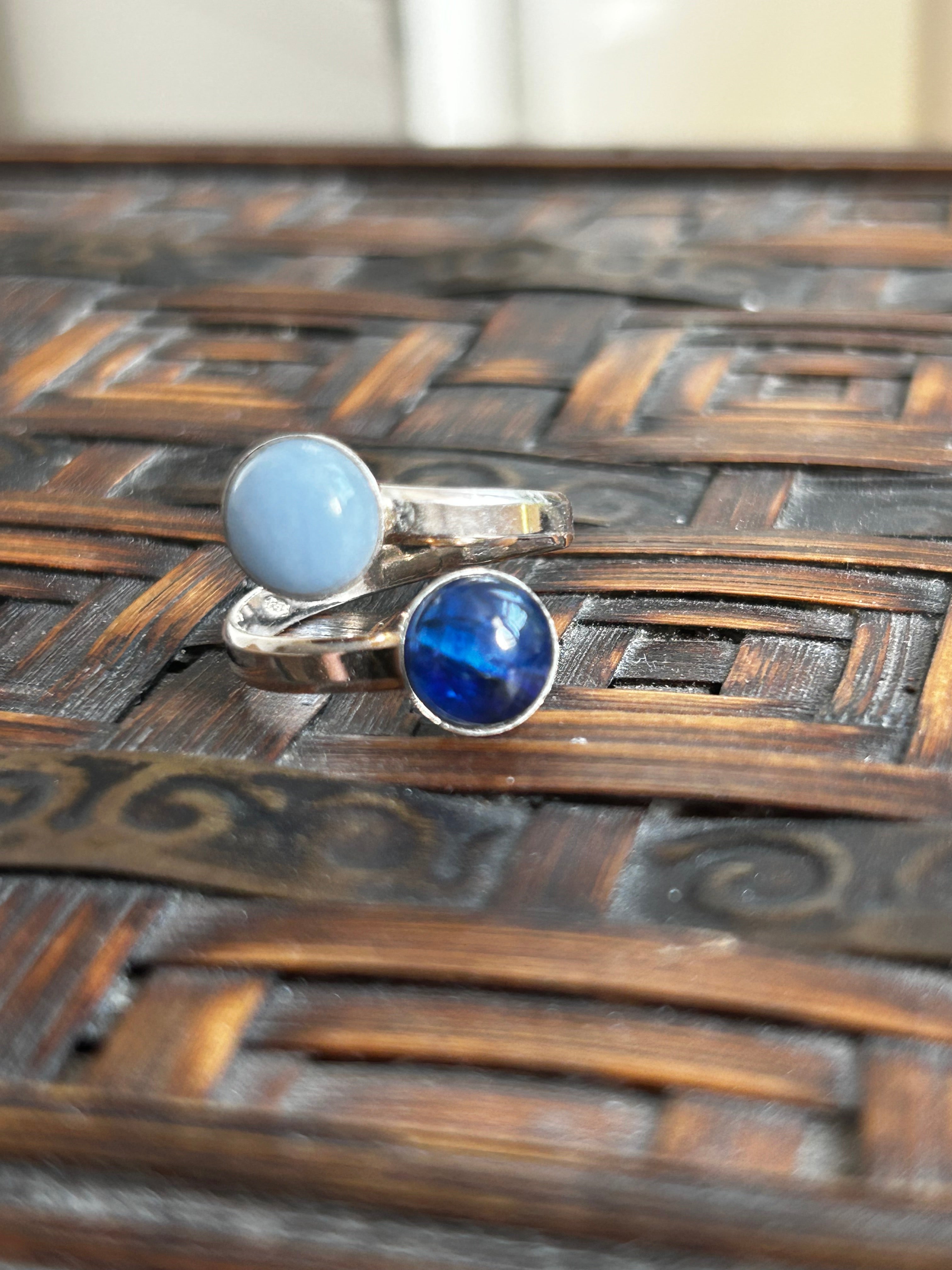 Kyanite & Angelite Sterling Silver Double Ring