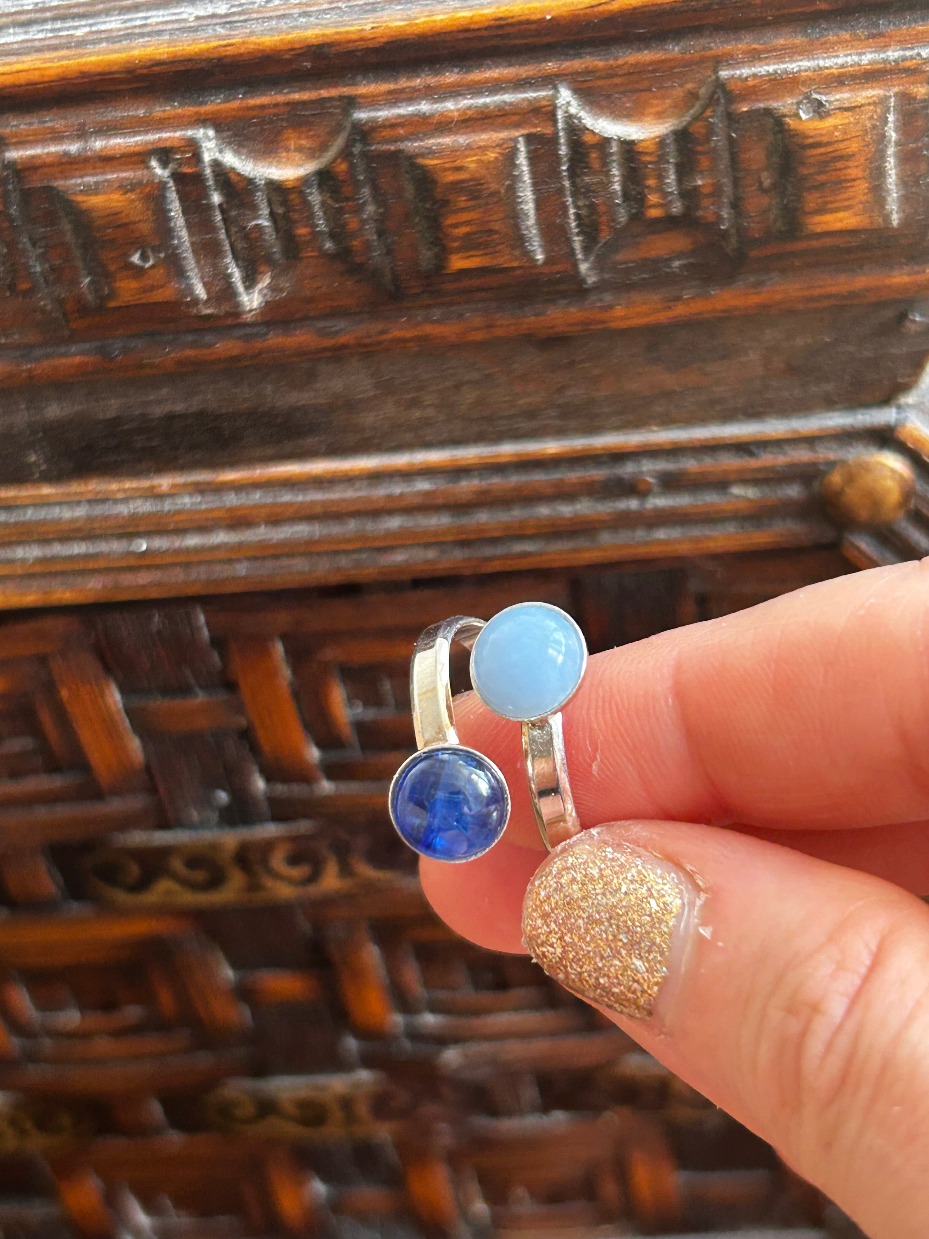Kyanite & Angelite Sterling Silver Double Ring
