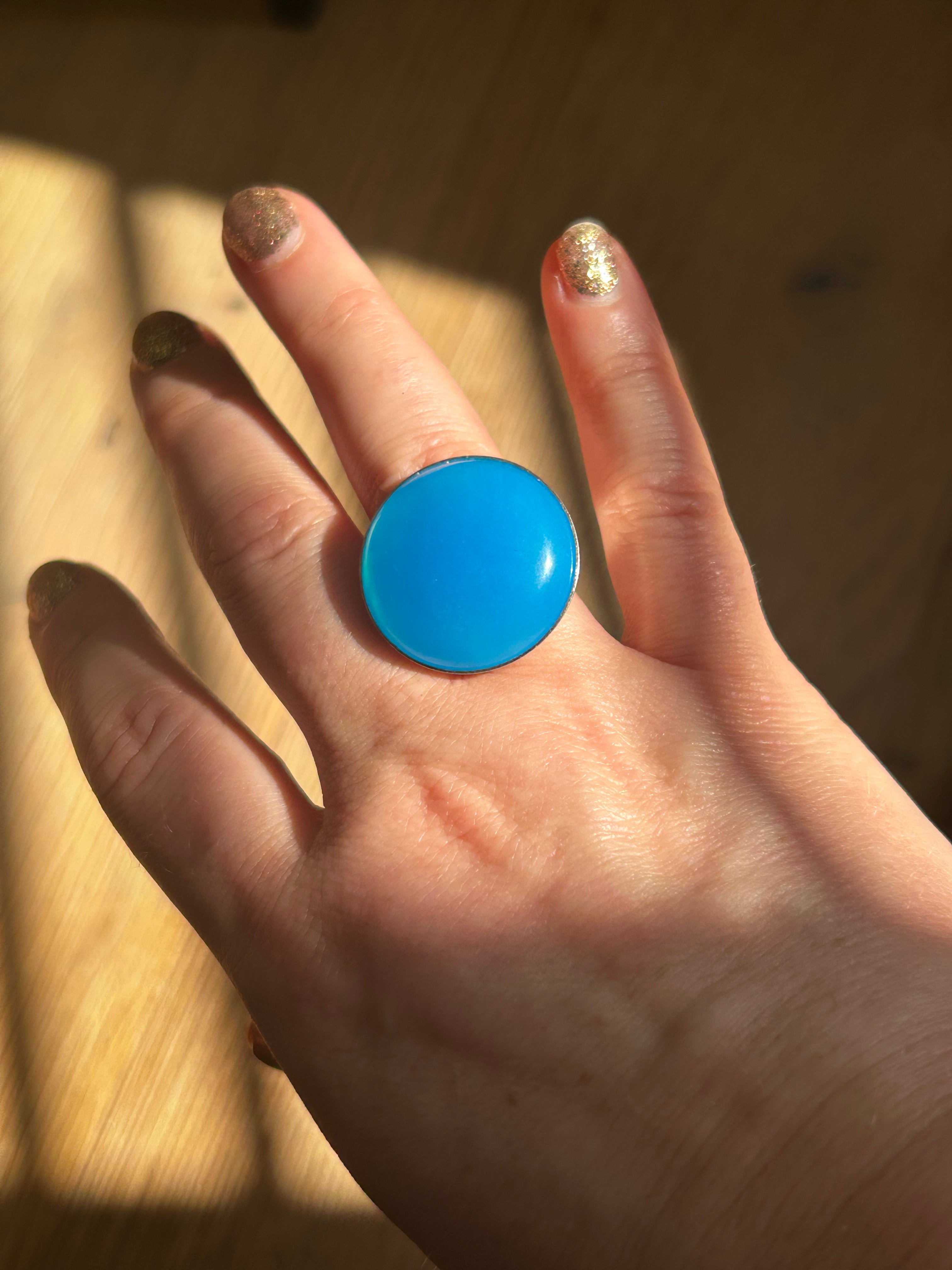 Large Blue Onyx Sterling Silver Ring