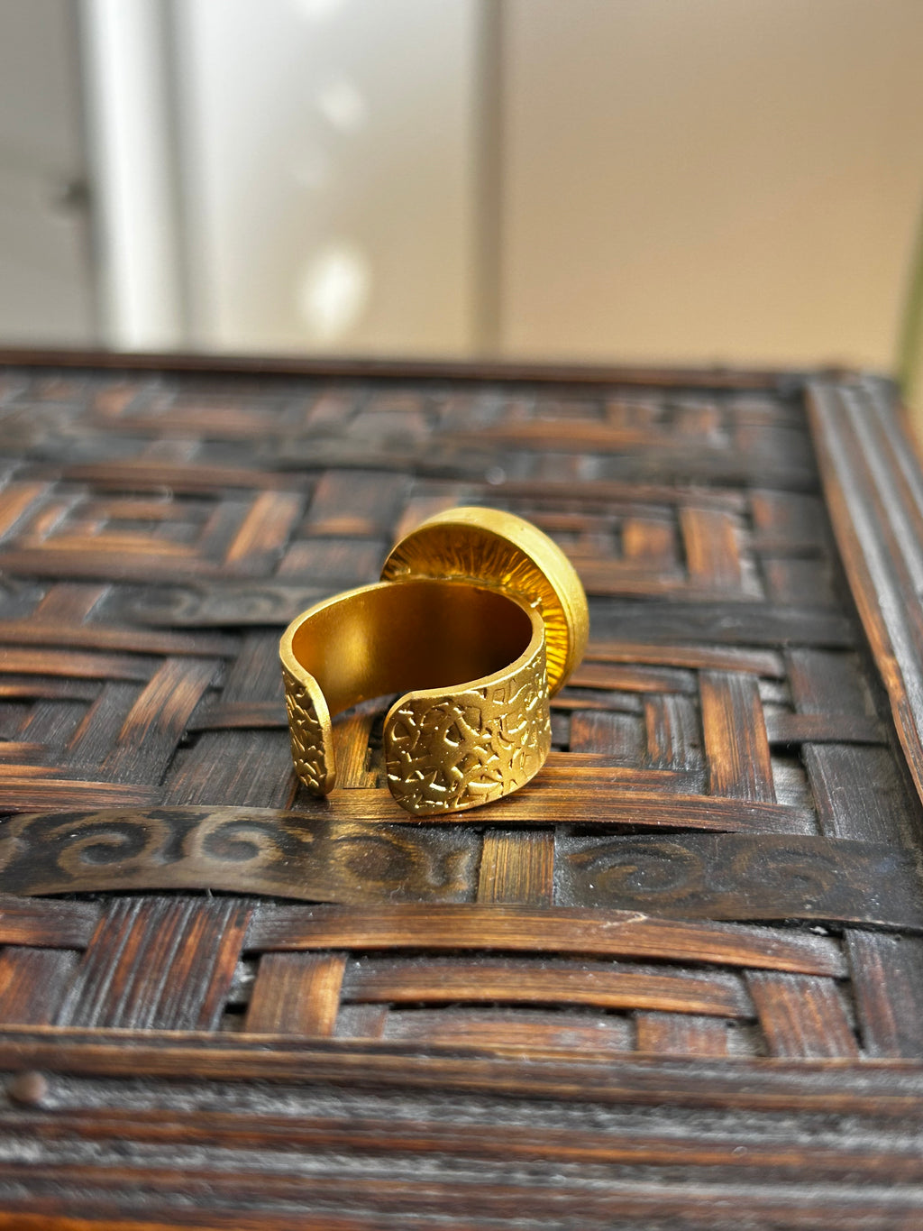 Prehnite on Gold Plated Textured Brass Ring