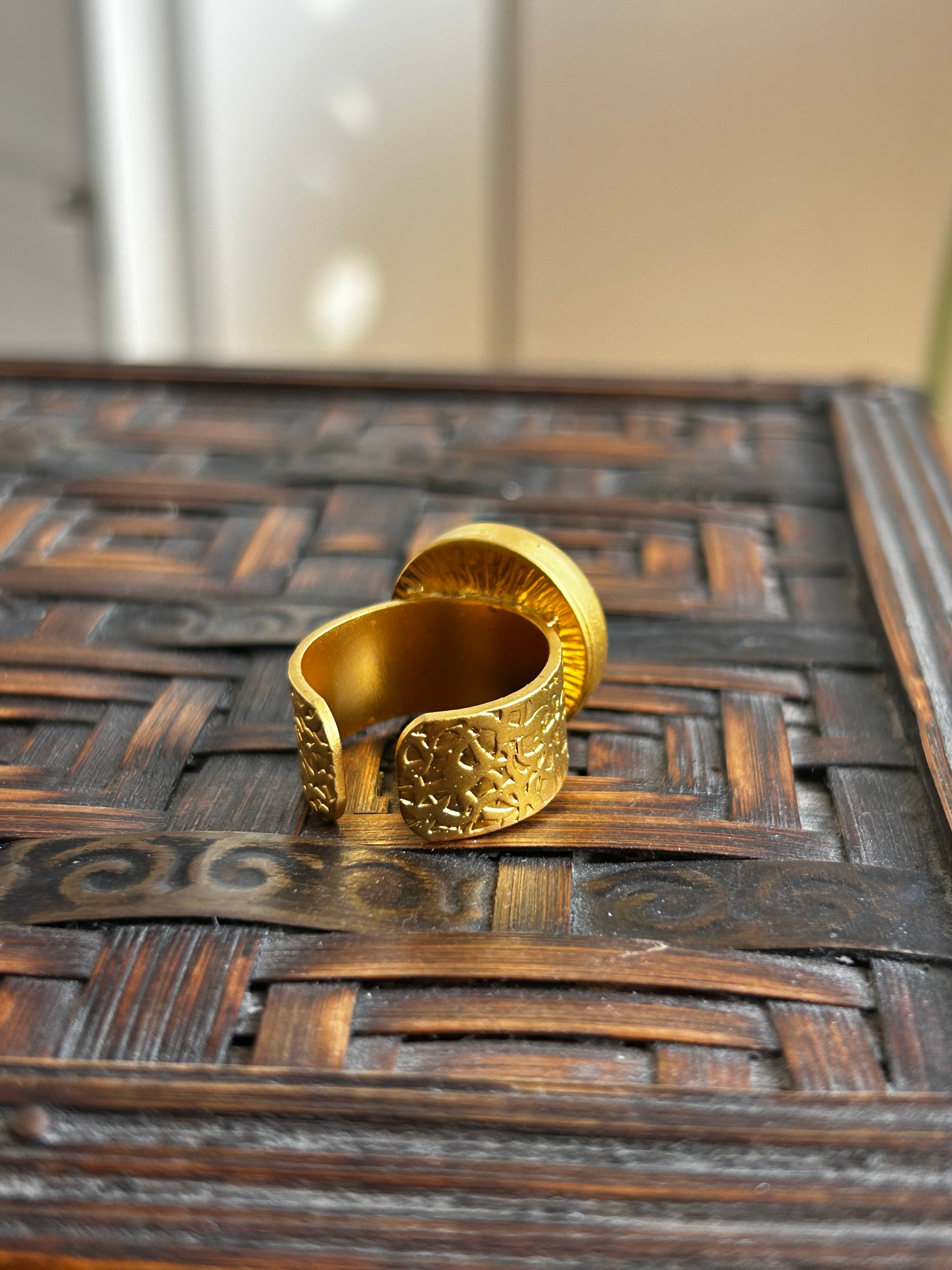 Prehnite on Gold Plated Textured Brass Ring