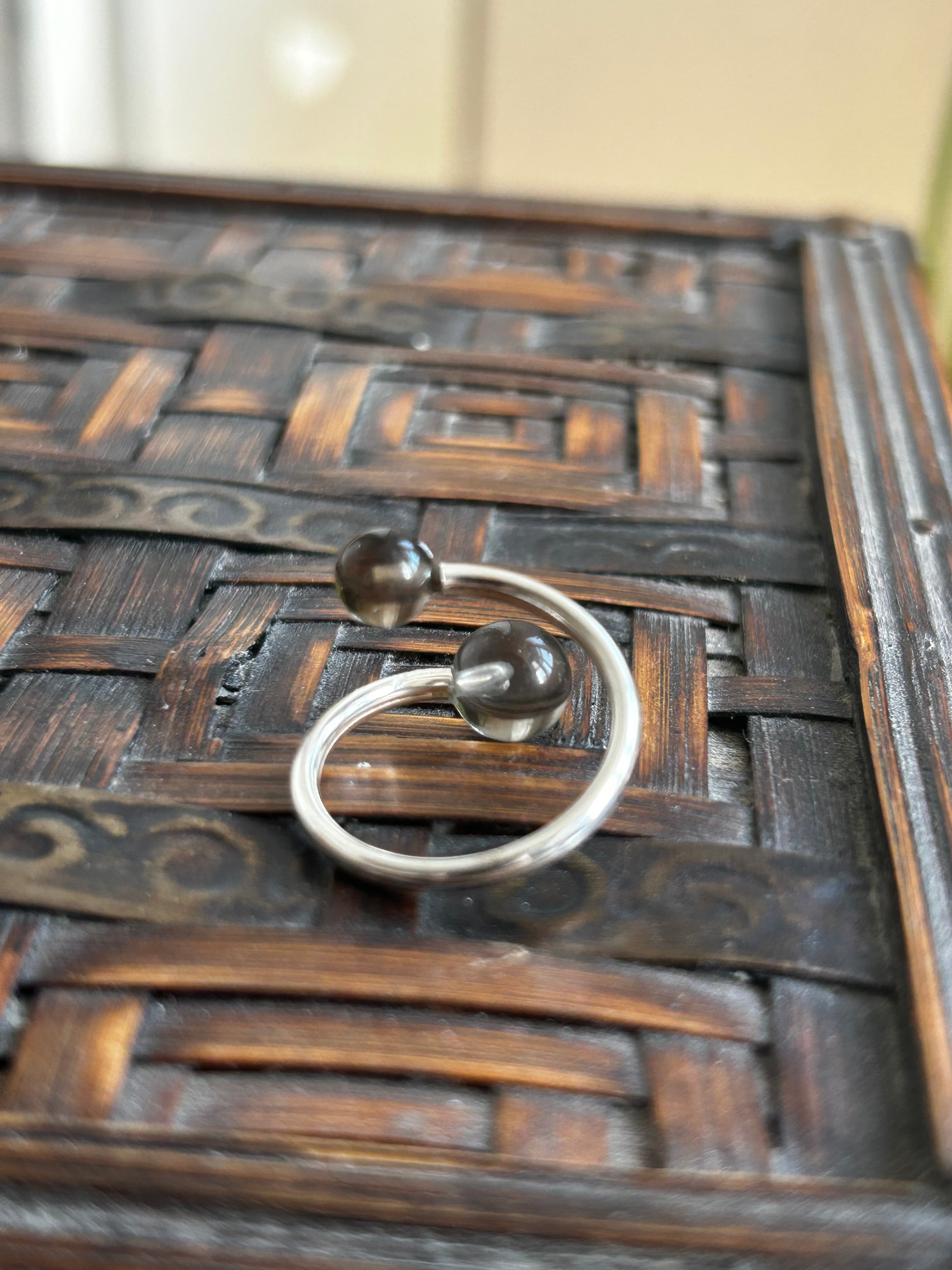 Smokey Quartz Double Sterling Silver Ring