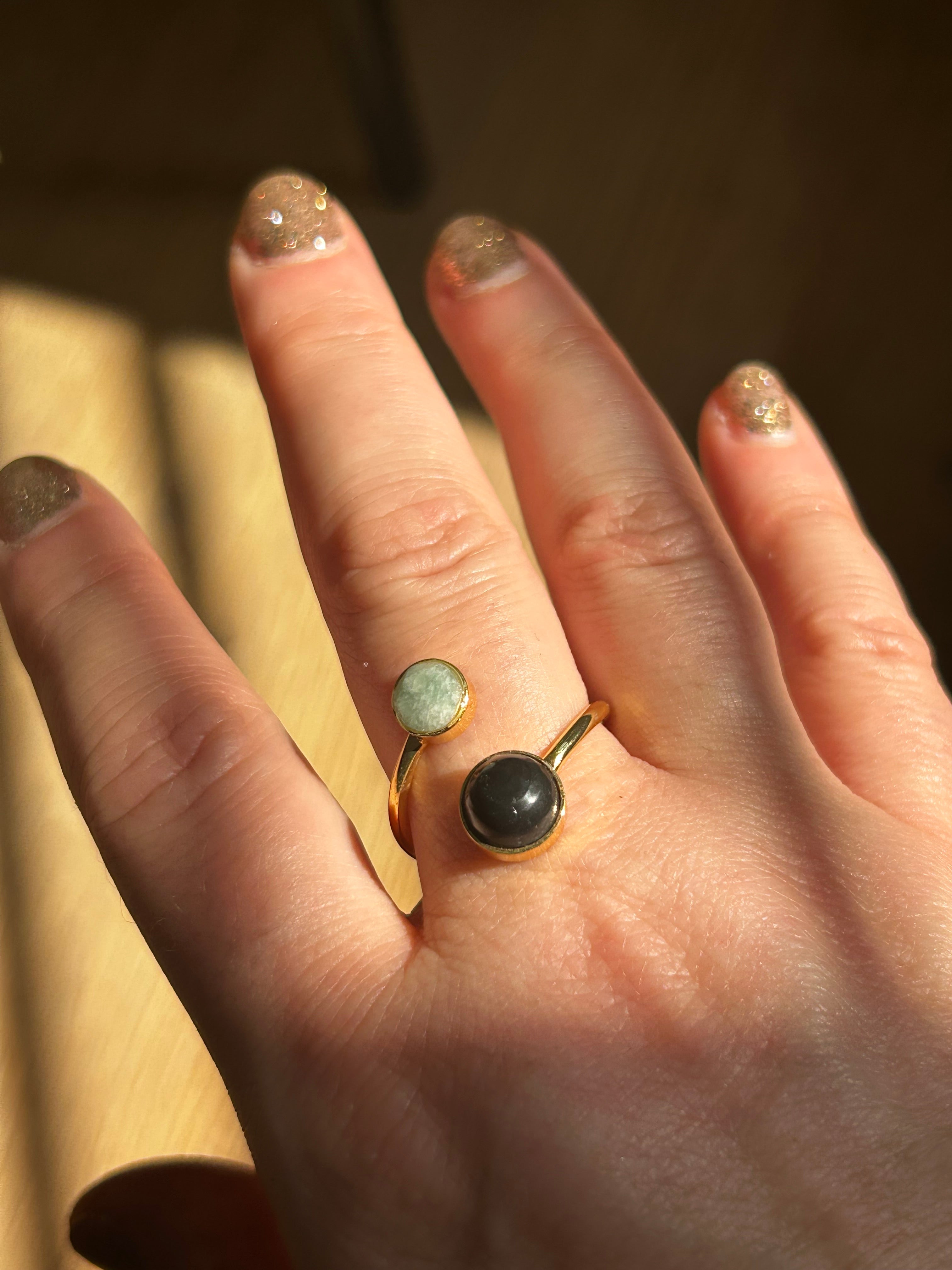 Shungite & Amazonite Double Gold Plate Ring