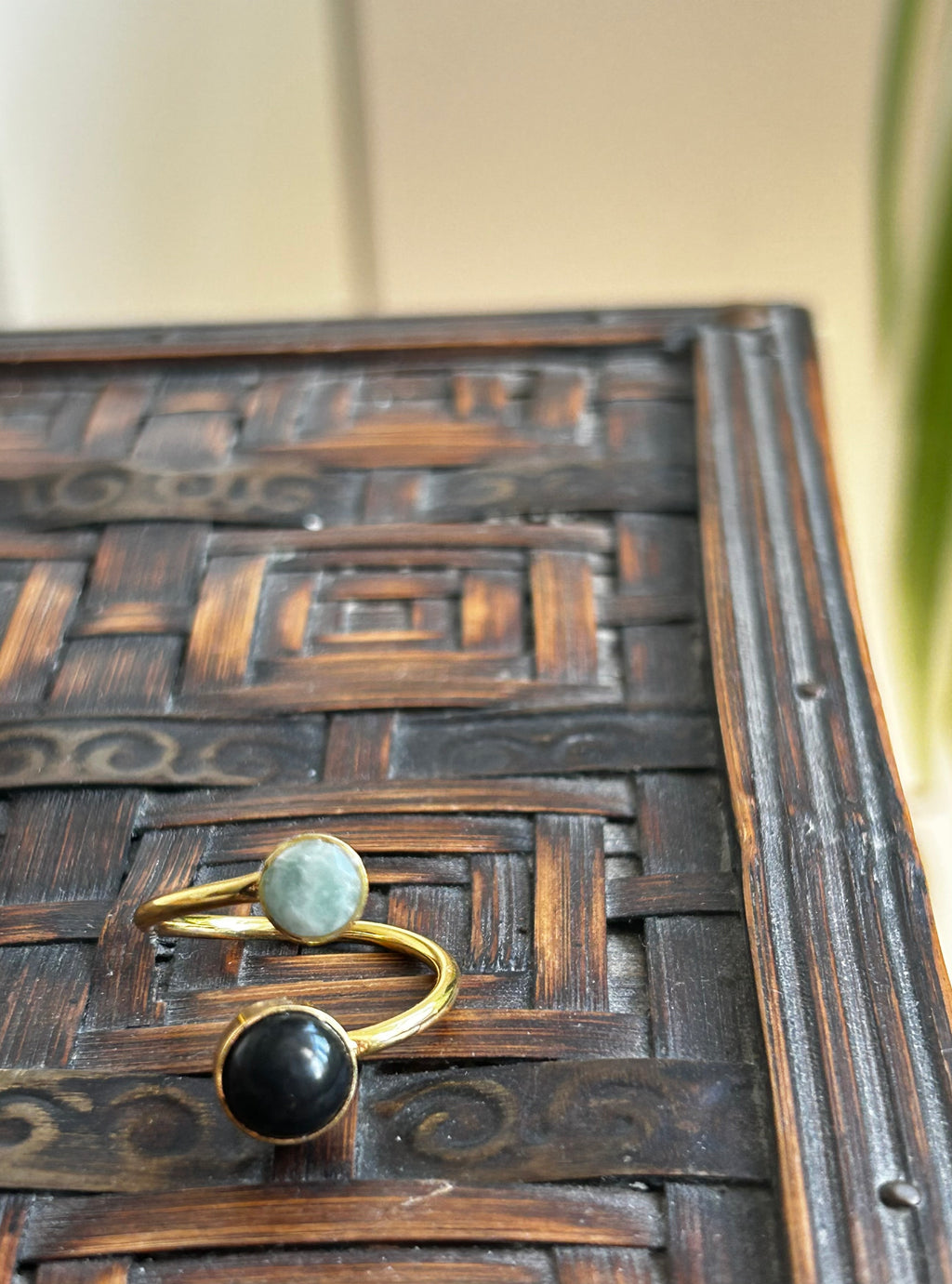 Shungite & Amazonite Double Gold Plate Ring