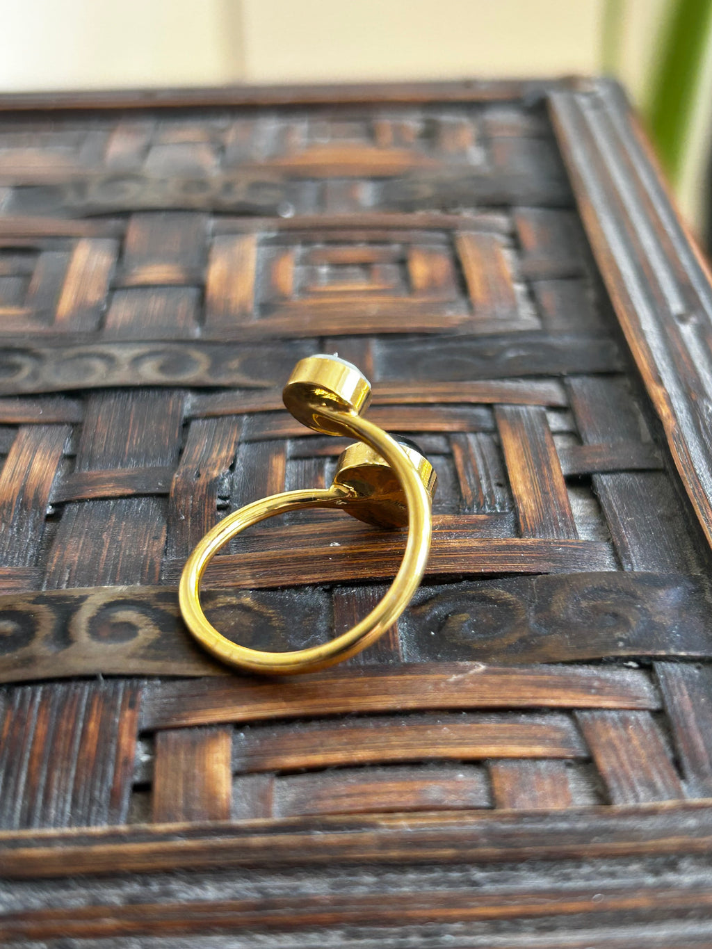 Shungite & Amazonite Double Gold Plate Ring