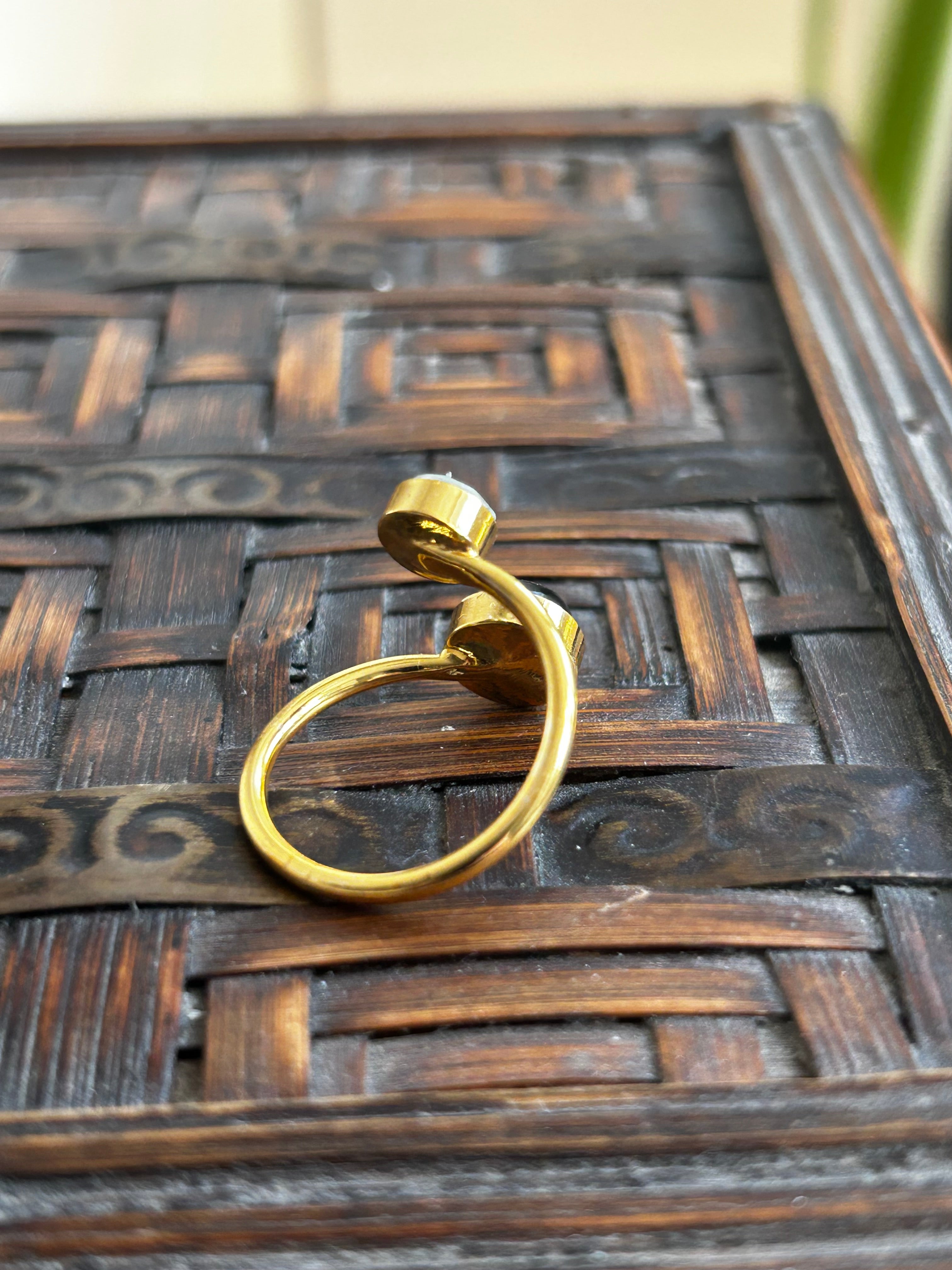 Shungite & Amazonite Double Gold Plate Ring