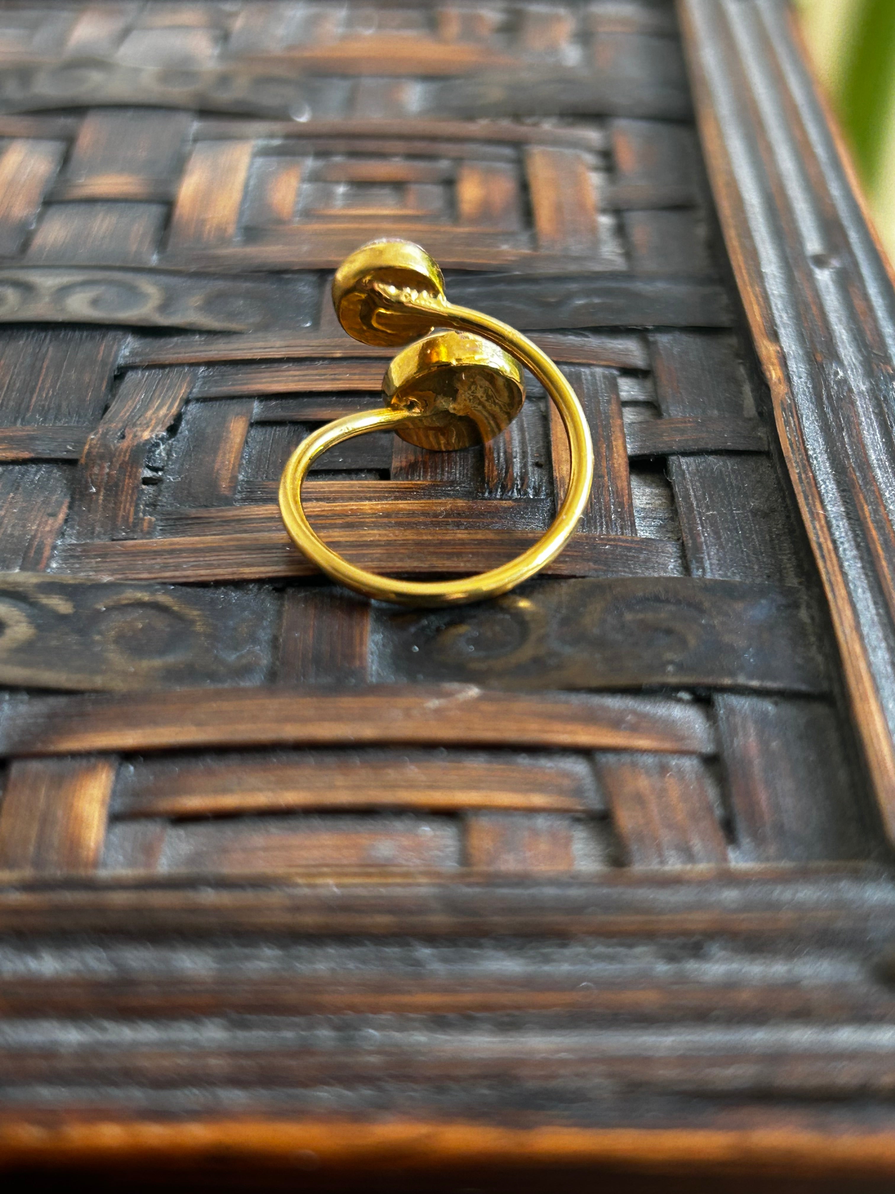 Rhodocrosite & Tiger’s Eye Double Gold Plate Ring