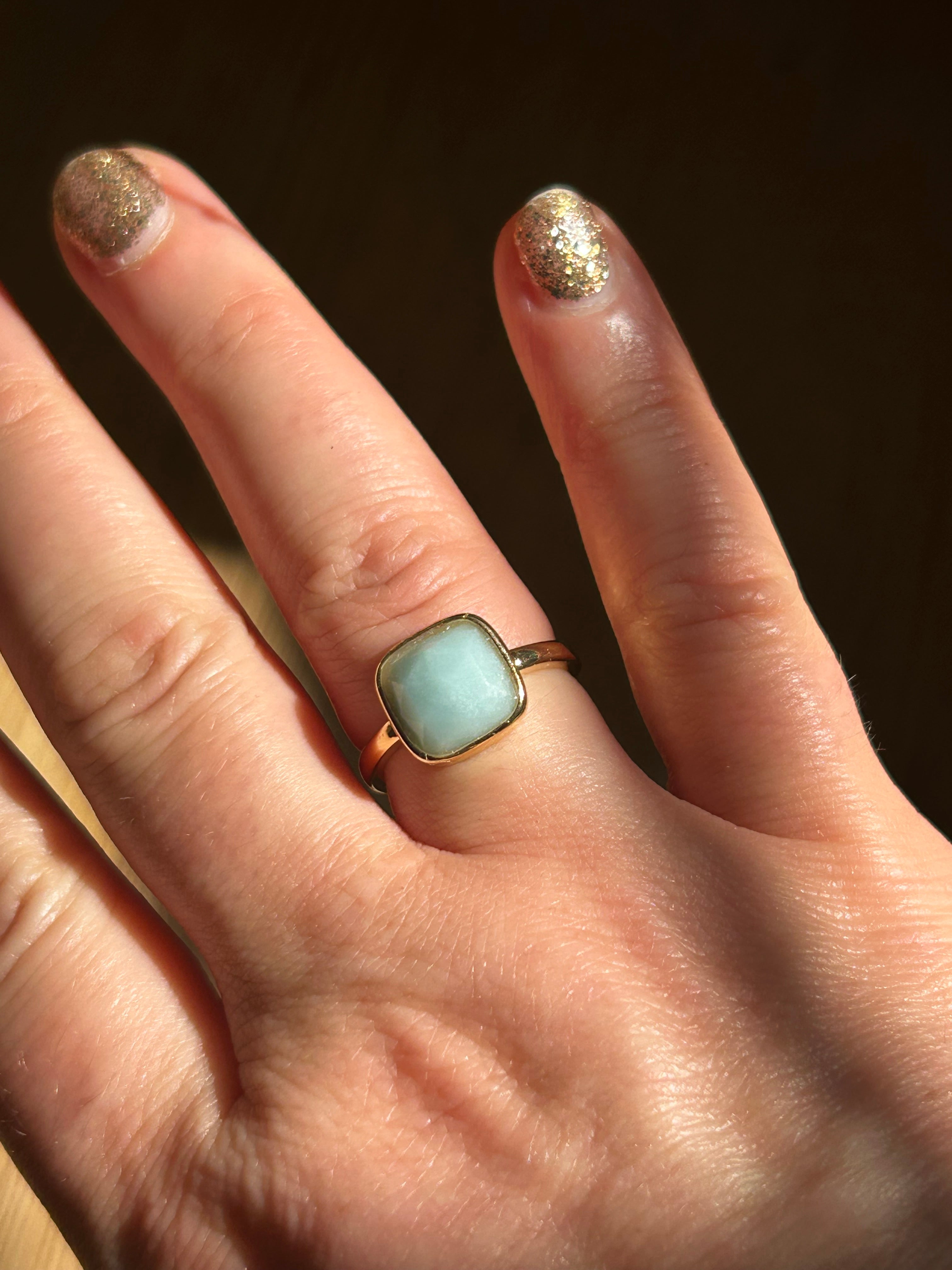 Amazonite Square Gold Plate Ring