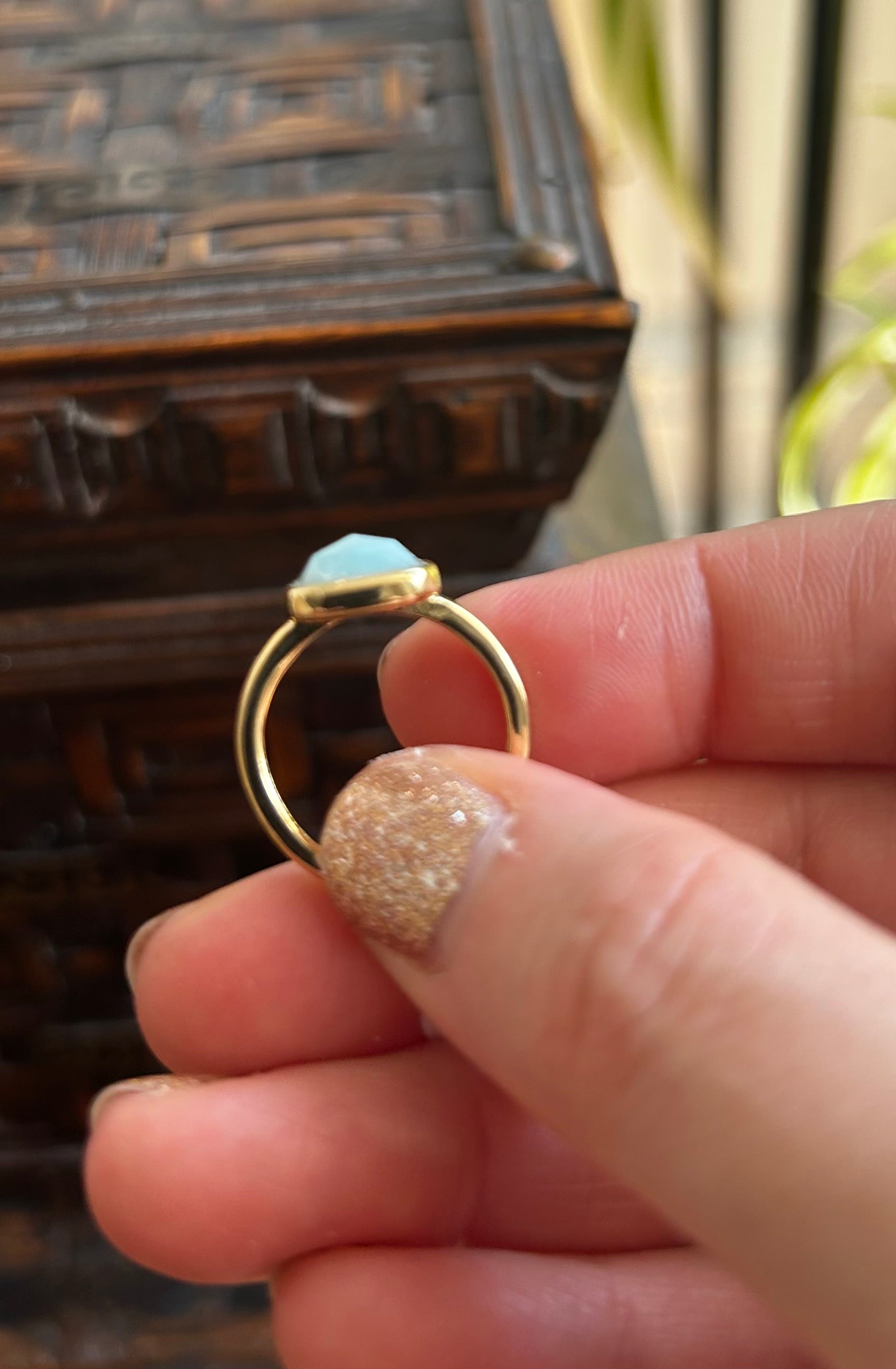 Amazonite Square Gold Plate Ring