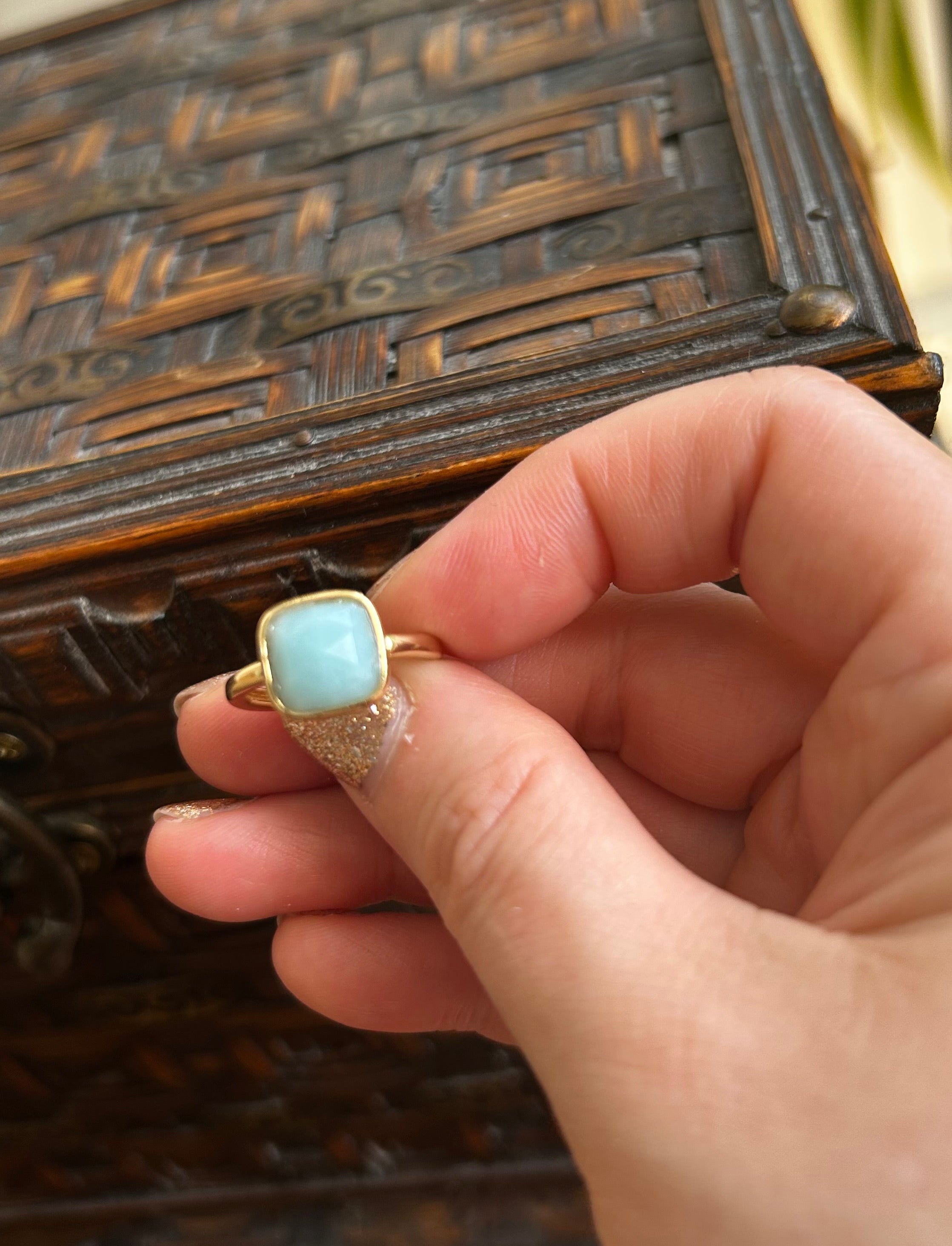Amazonite Square Gold Plate Ring