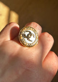 White Pearl Chanel Button Ring on Gold Plate