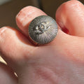 Silver Sunburst Chanel Button Ring on Silver Plate