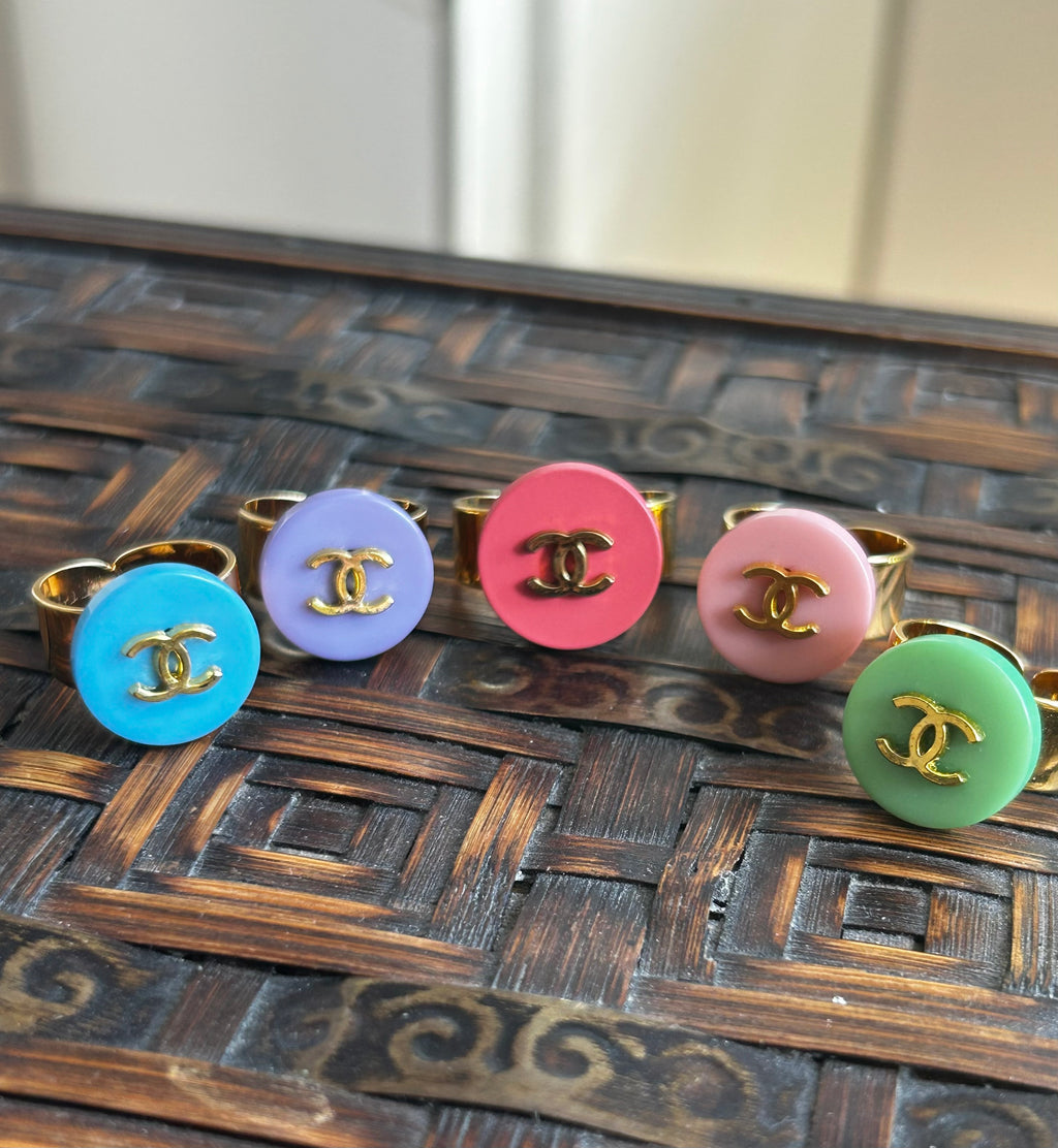 Bright Chanel Button Ring - choose your colour