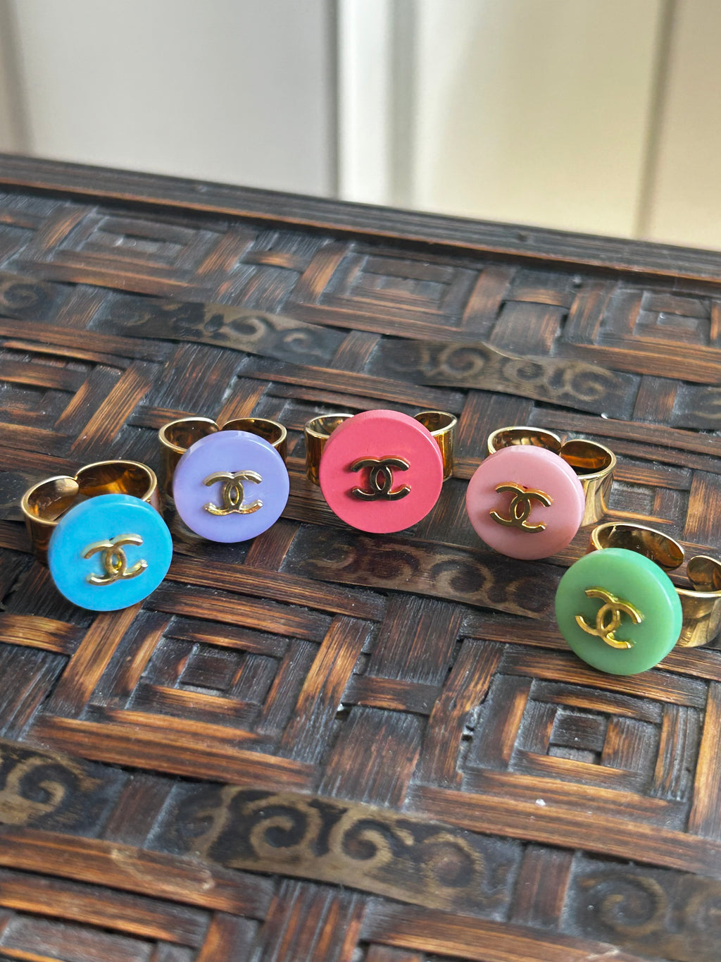 Bright Chanel Button Ring - choose your colour