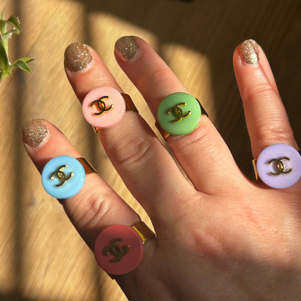 Bright Chanel Button Ring - choose your colour
