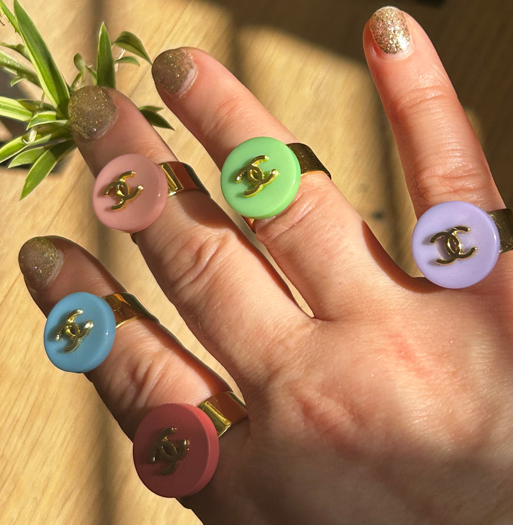 Bright Chanel Button Ring - choose your colour