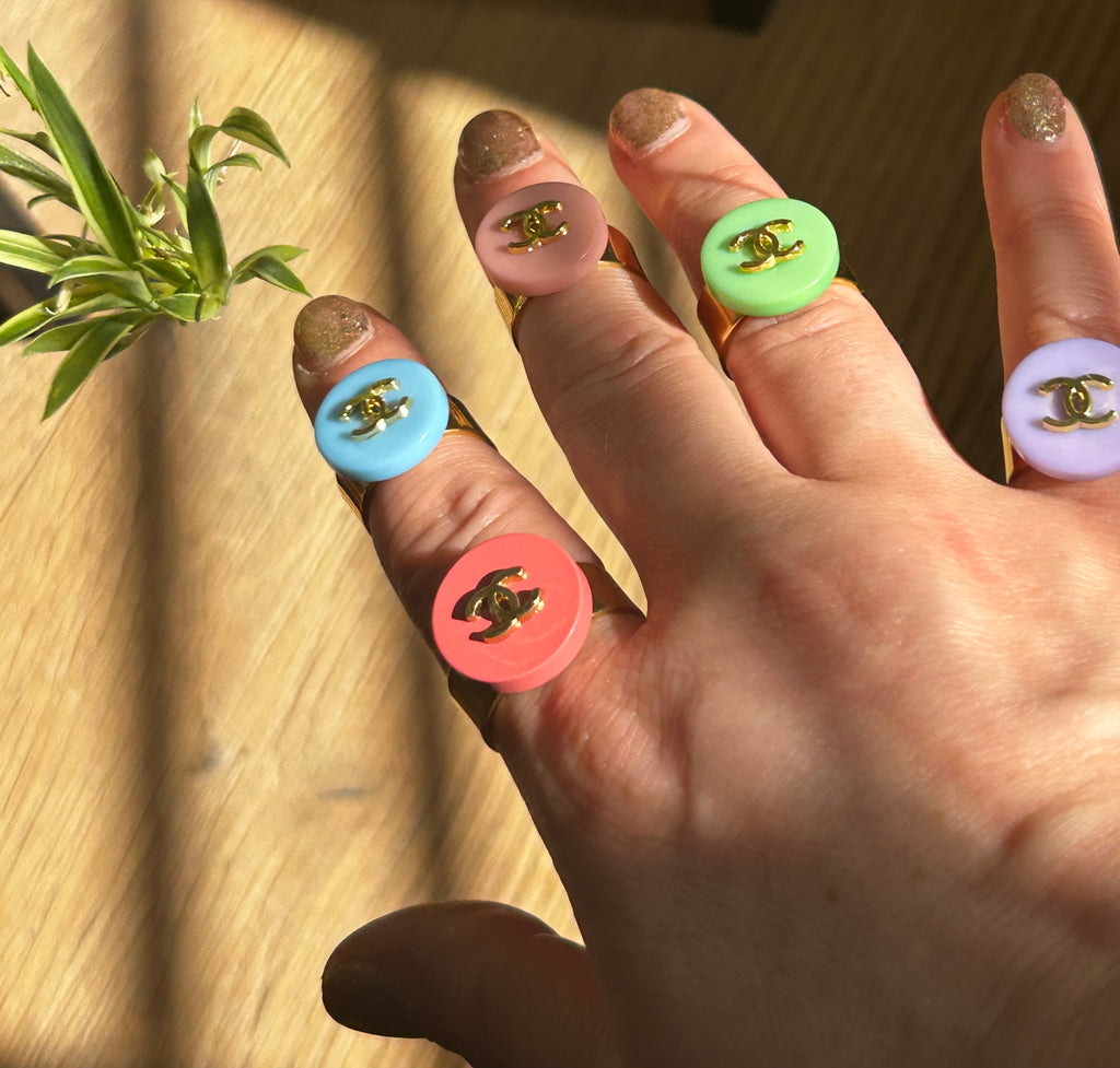 Bright Chanel Button Ring - choose your colour