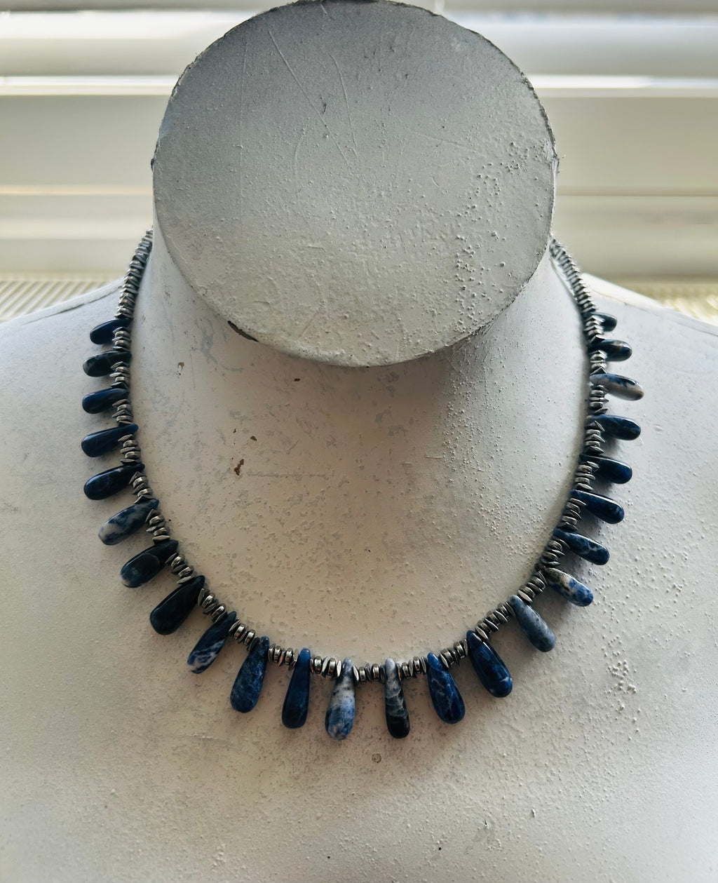 Sodalite & Hematite Fan Necklace