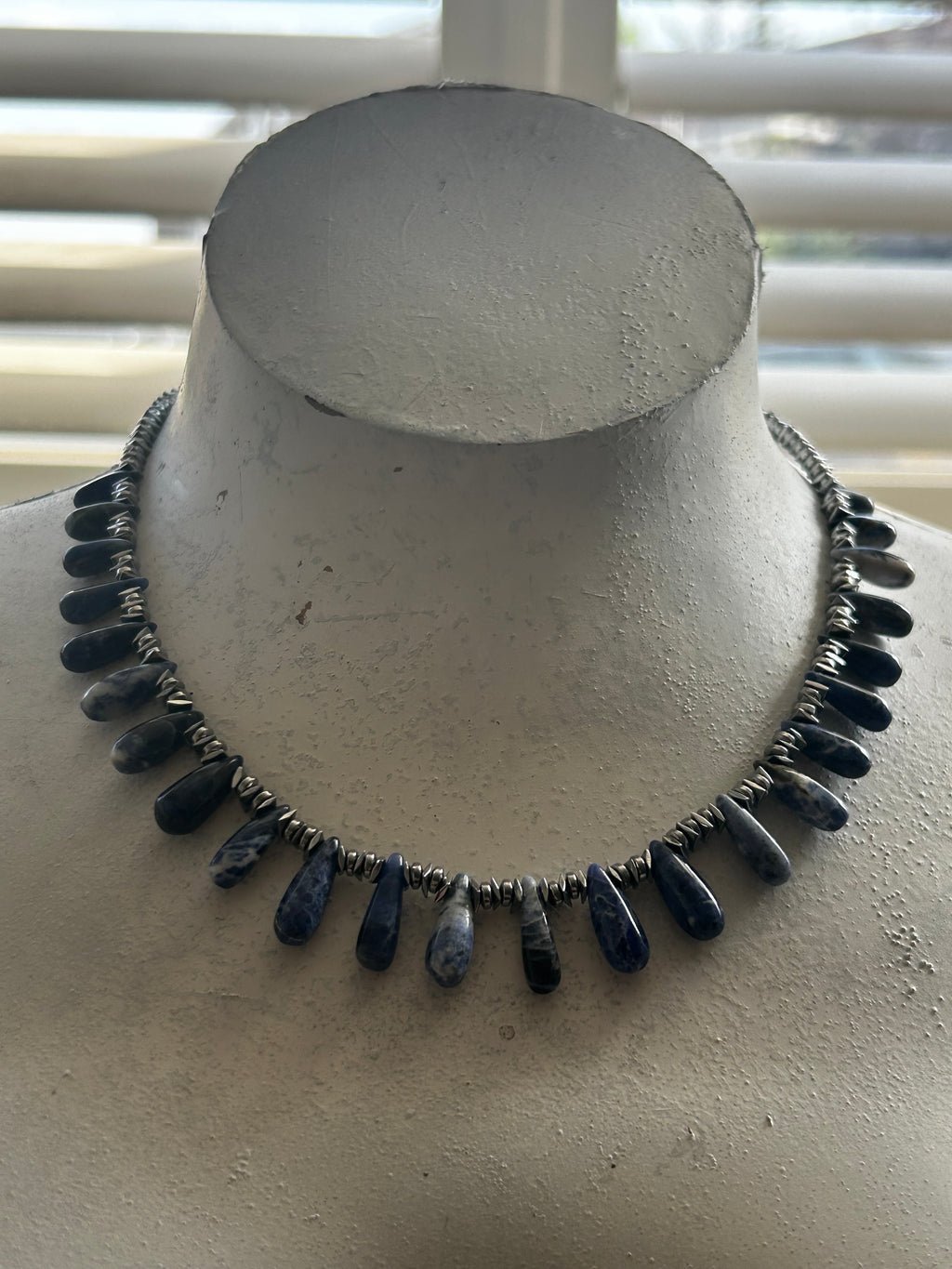 Sodalite & Hematite Fan Necklace