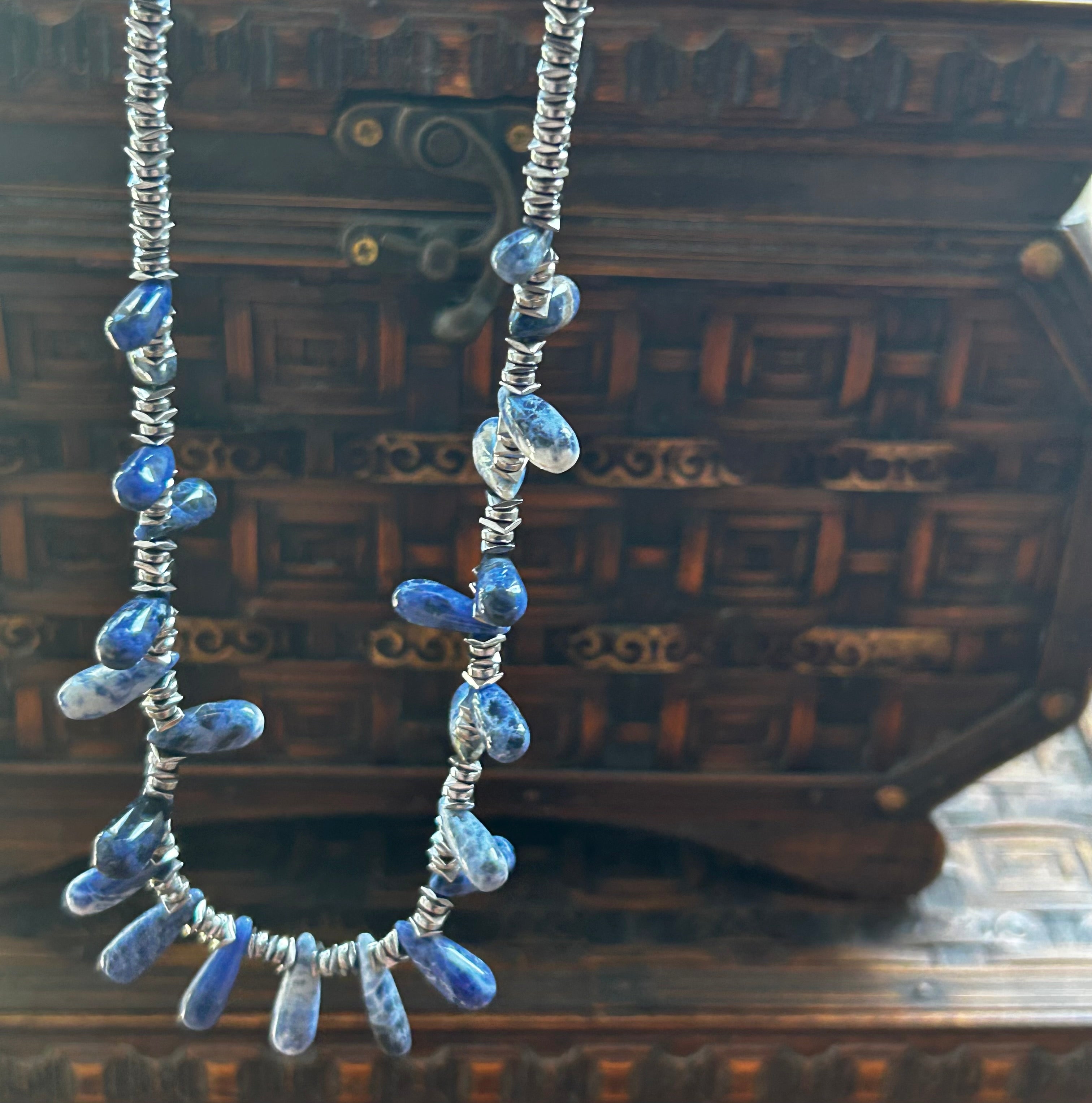 Sodalite & Hematite Fan Necklace