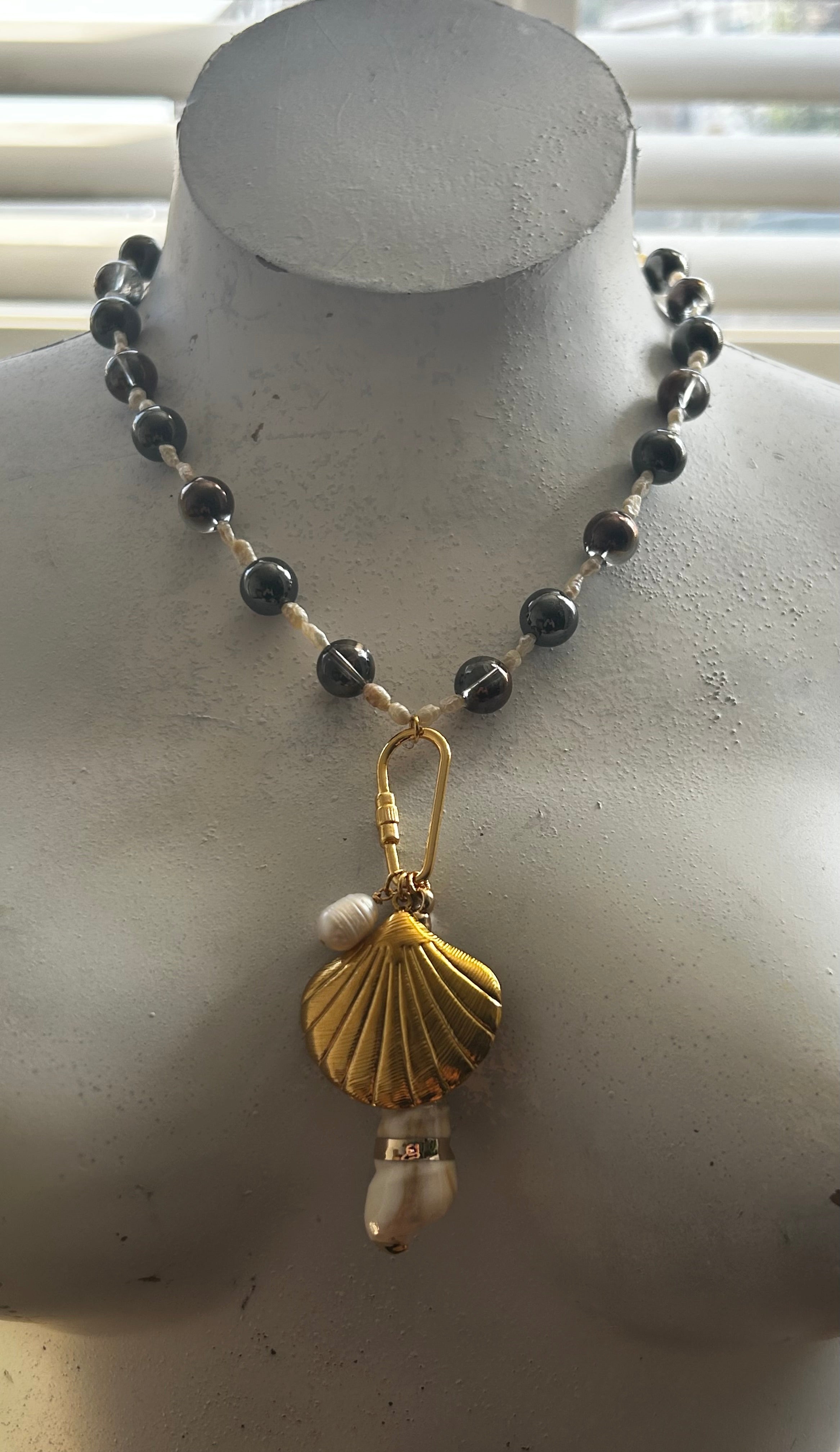 Shell, Pearl & Rock Crystal Charm Necklace