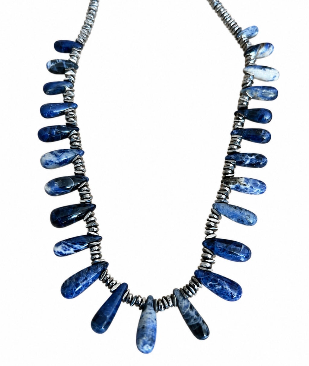 Sodalite & Hematite Fan Necklace