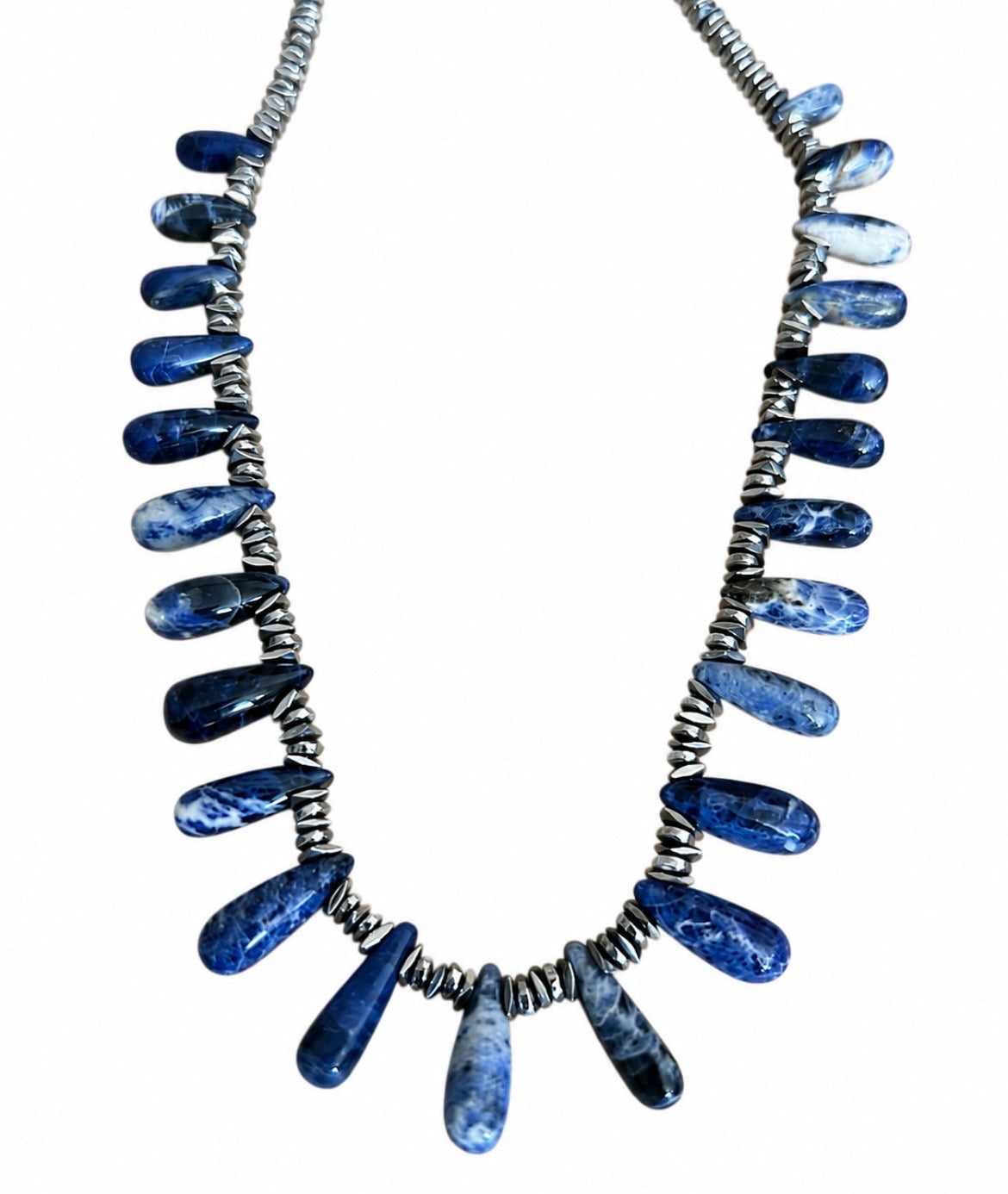 Sodalite & Hematite Fan Necklace