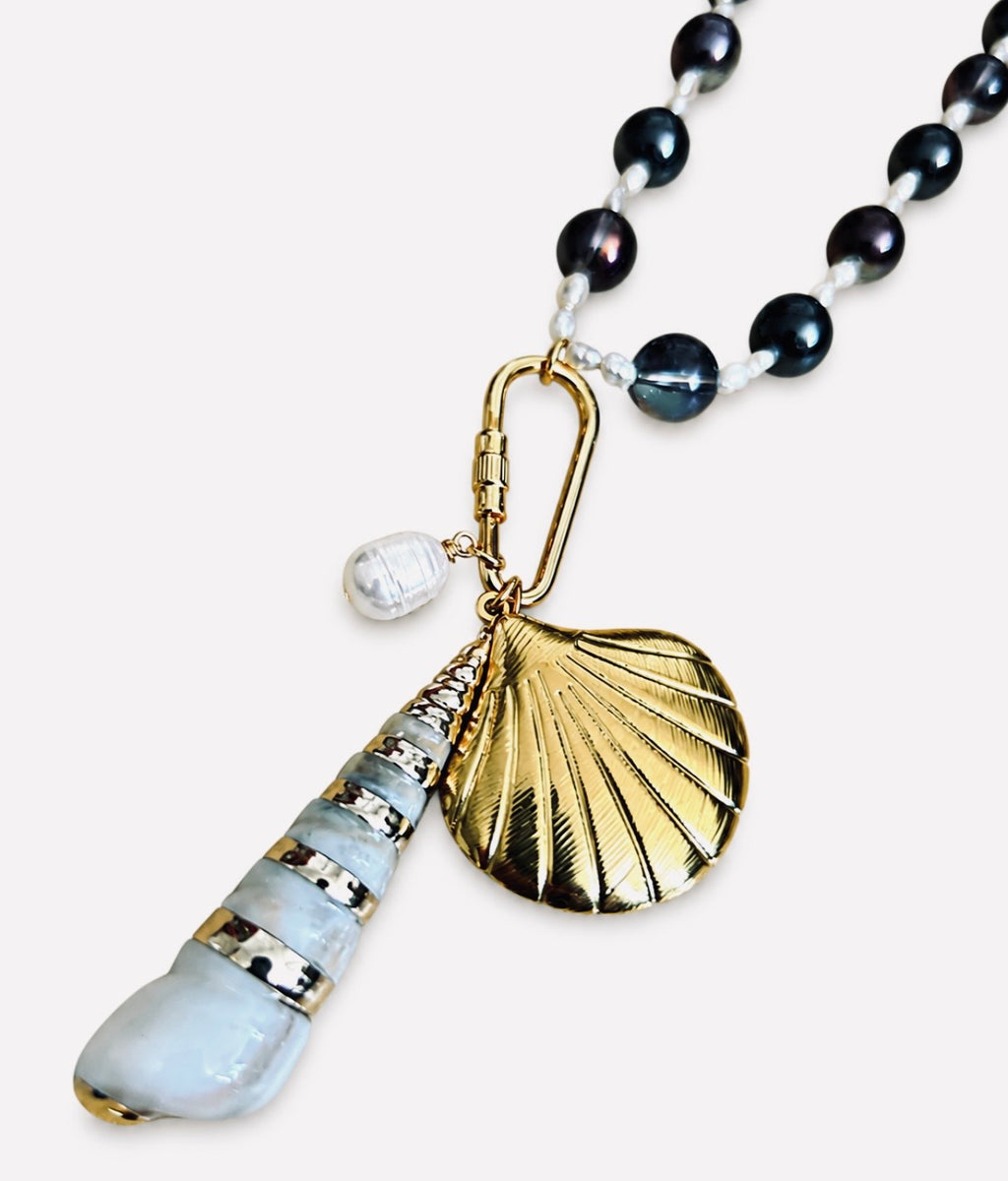 Shell, Pearl & Rock Crystal Charm Necklace