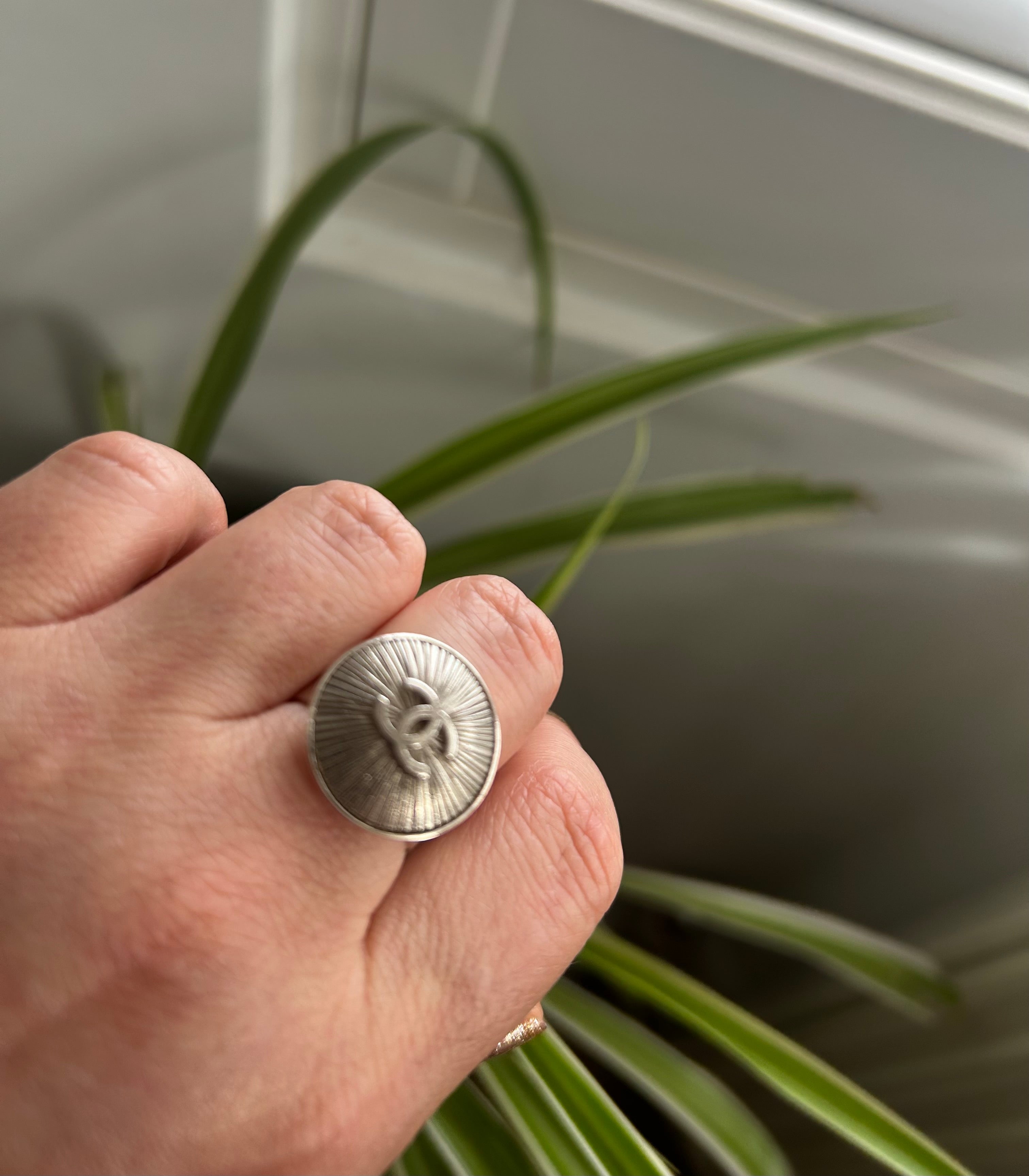 Chanel Silver Sunburst Button Ring on Silver Plate - Option 2