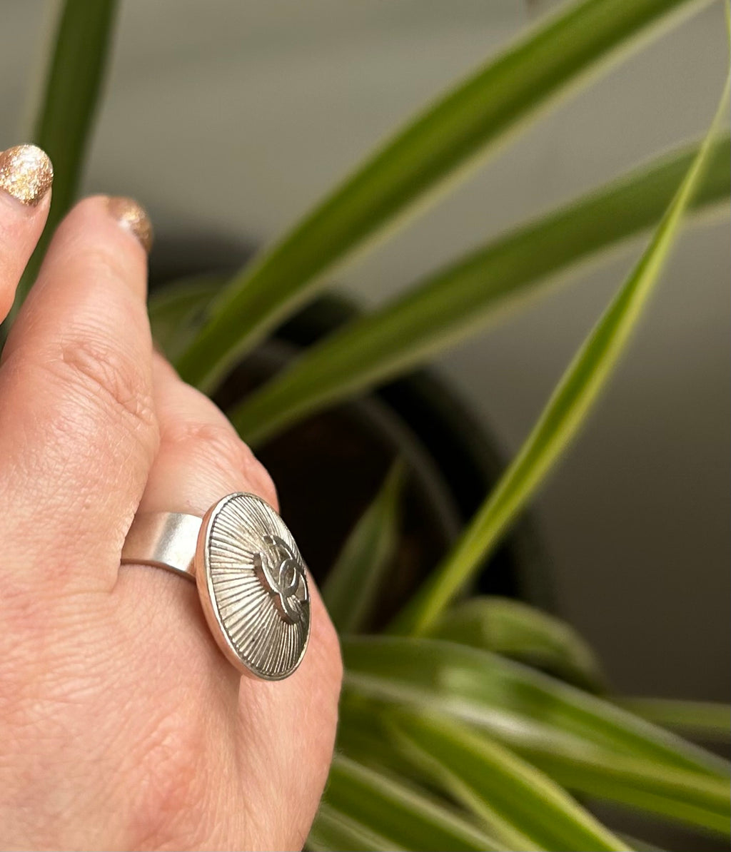 Chanel Silver Sunburst Button Ring on Silver Plate - Option 2