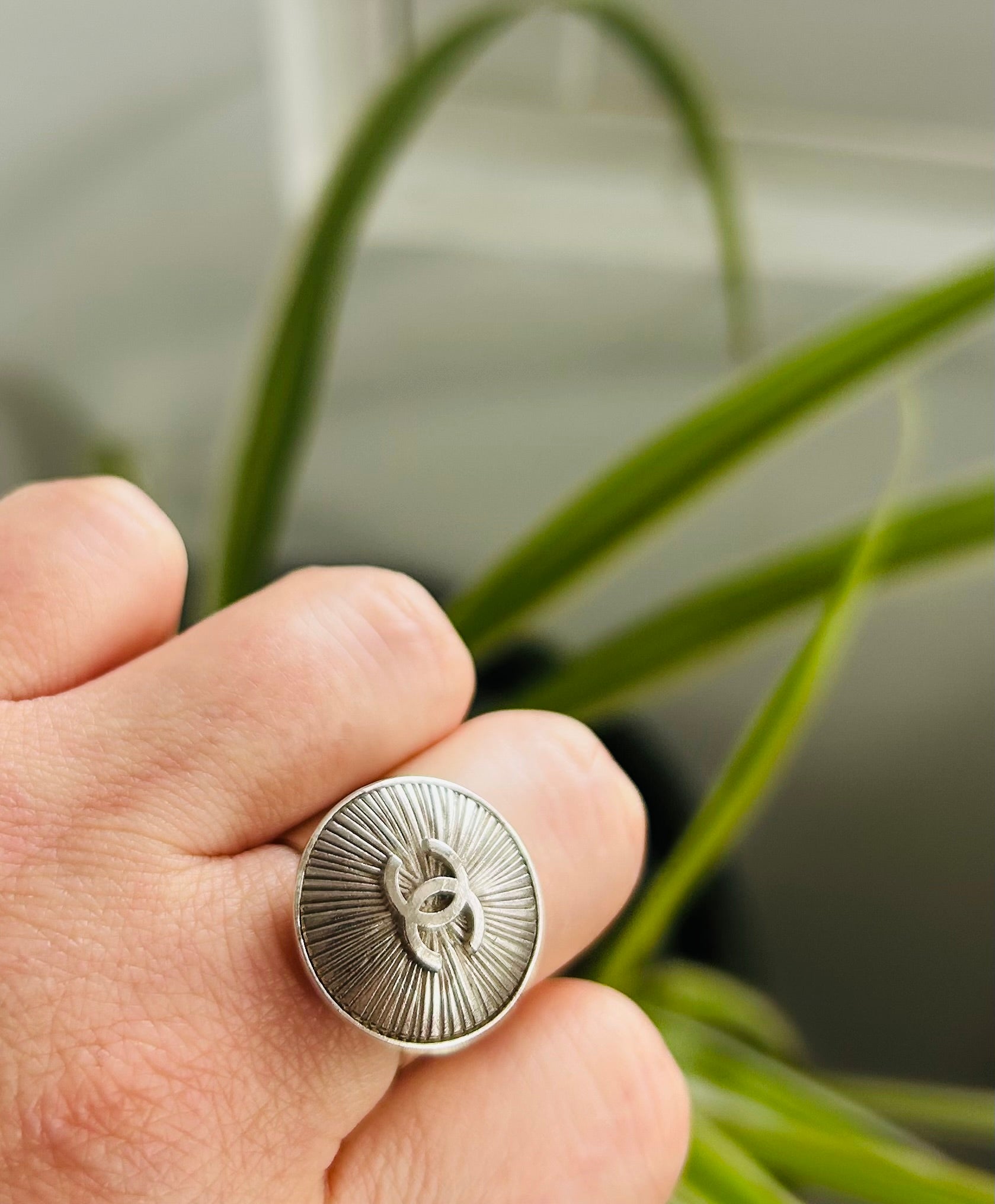 Chanel Silver Sunburst Button Ring on Silver Plate - Option 2