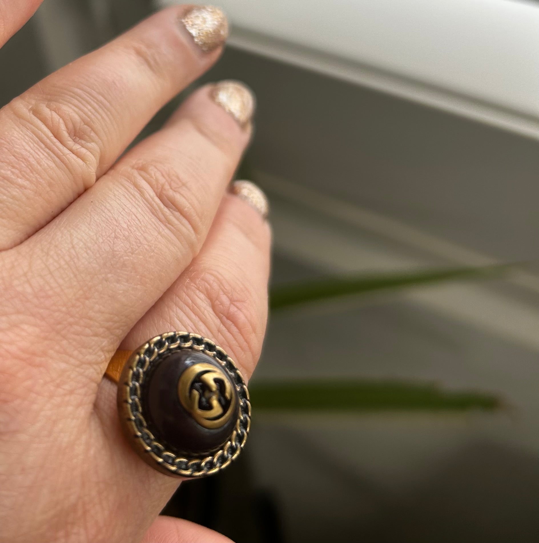Gucci Vintage Button Ring on Gold Plate.