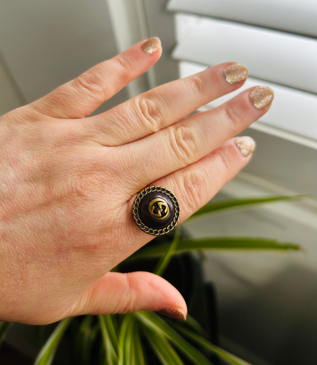 Gucci Vintage Button Ring on Gold Plate.