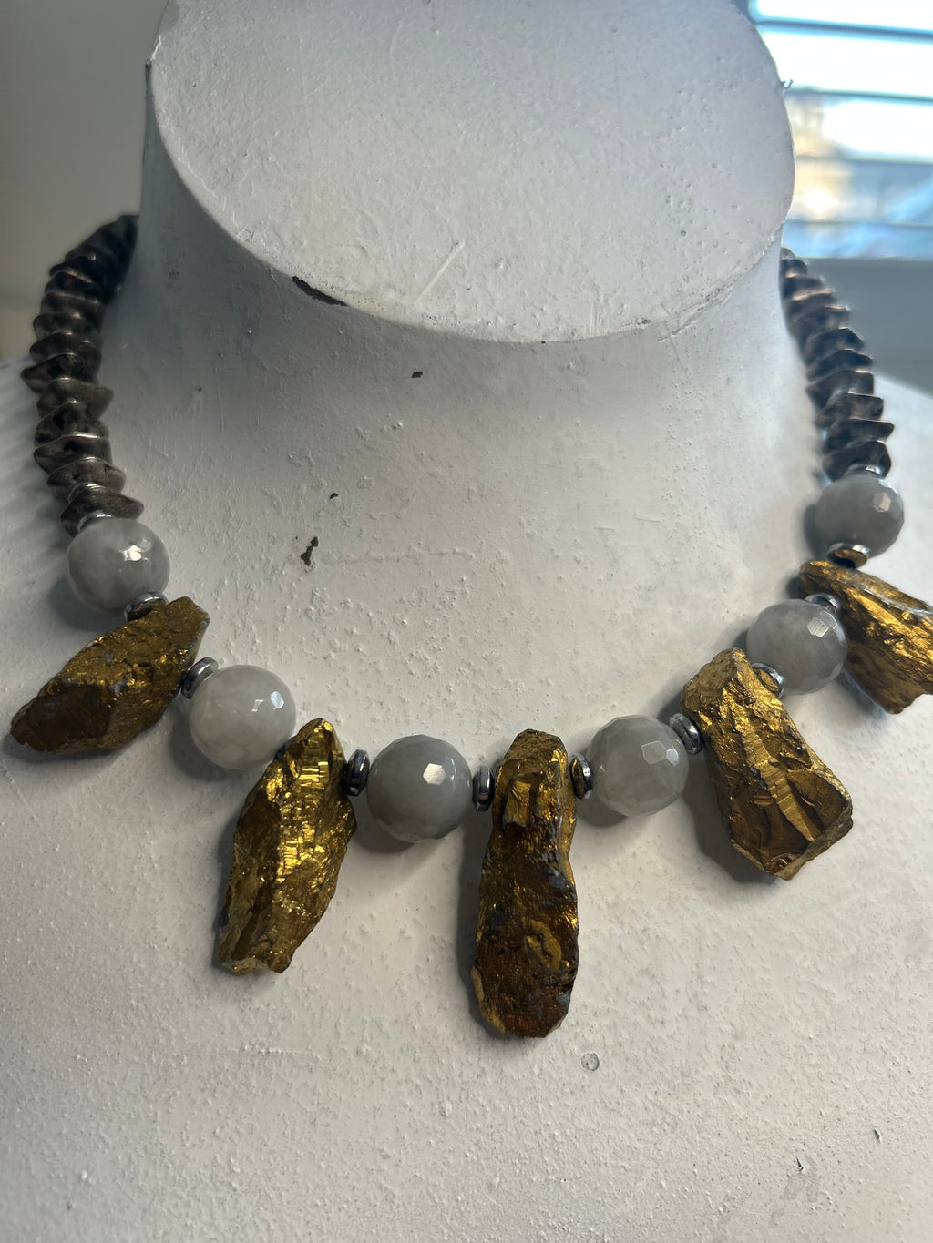 Gold & Silver Statement Rock Crystal Necklace