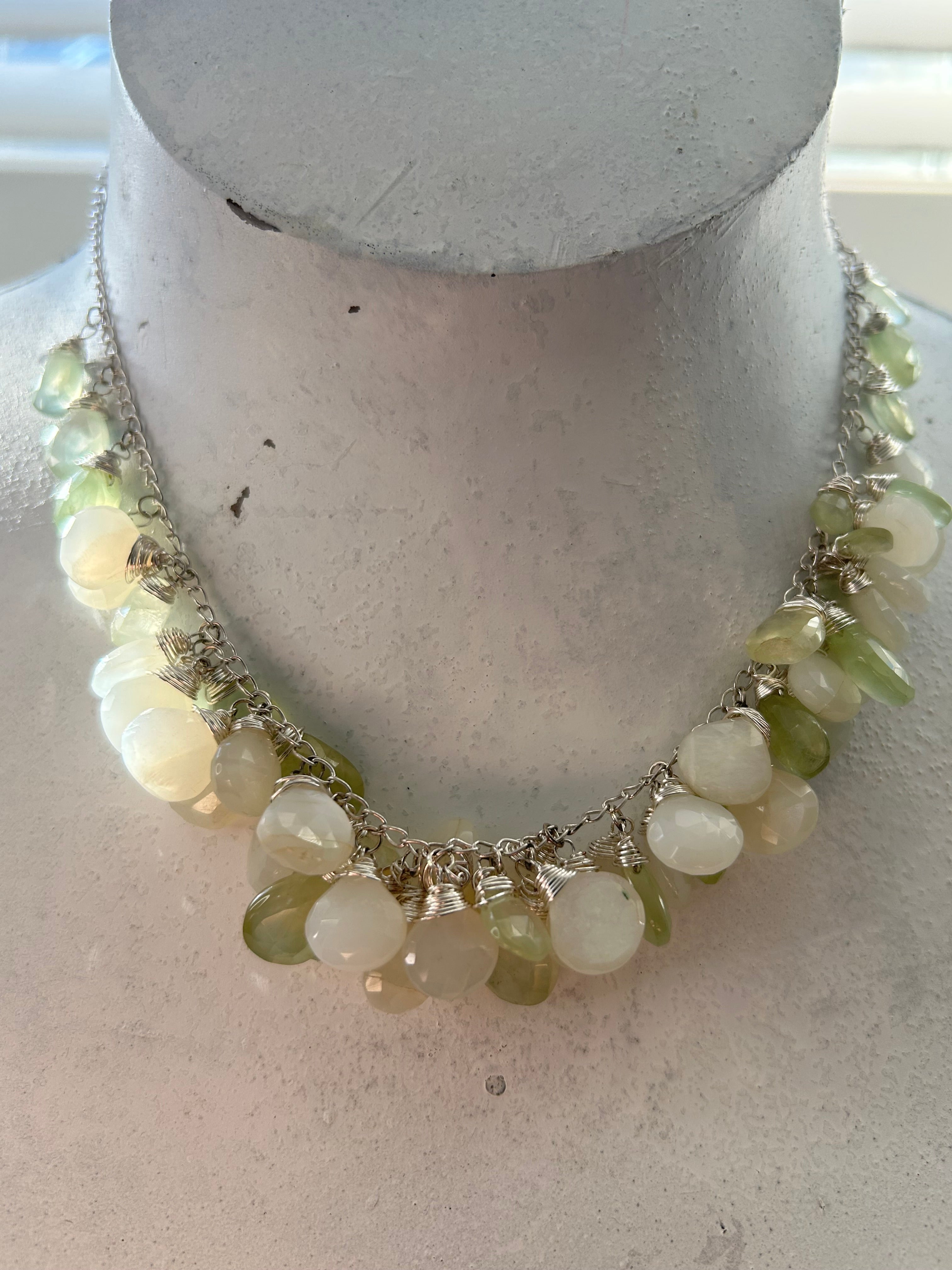 Moonstone & Prehnite Sterling Silver Necklace